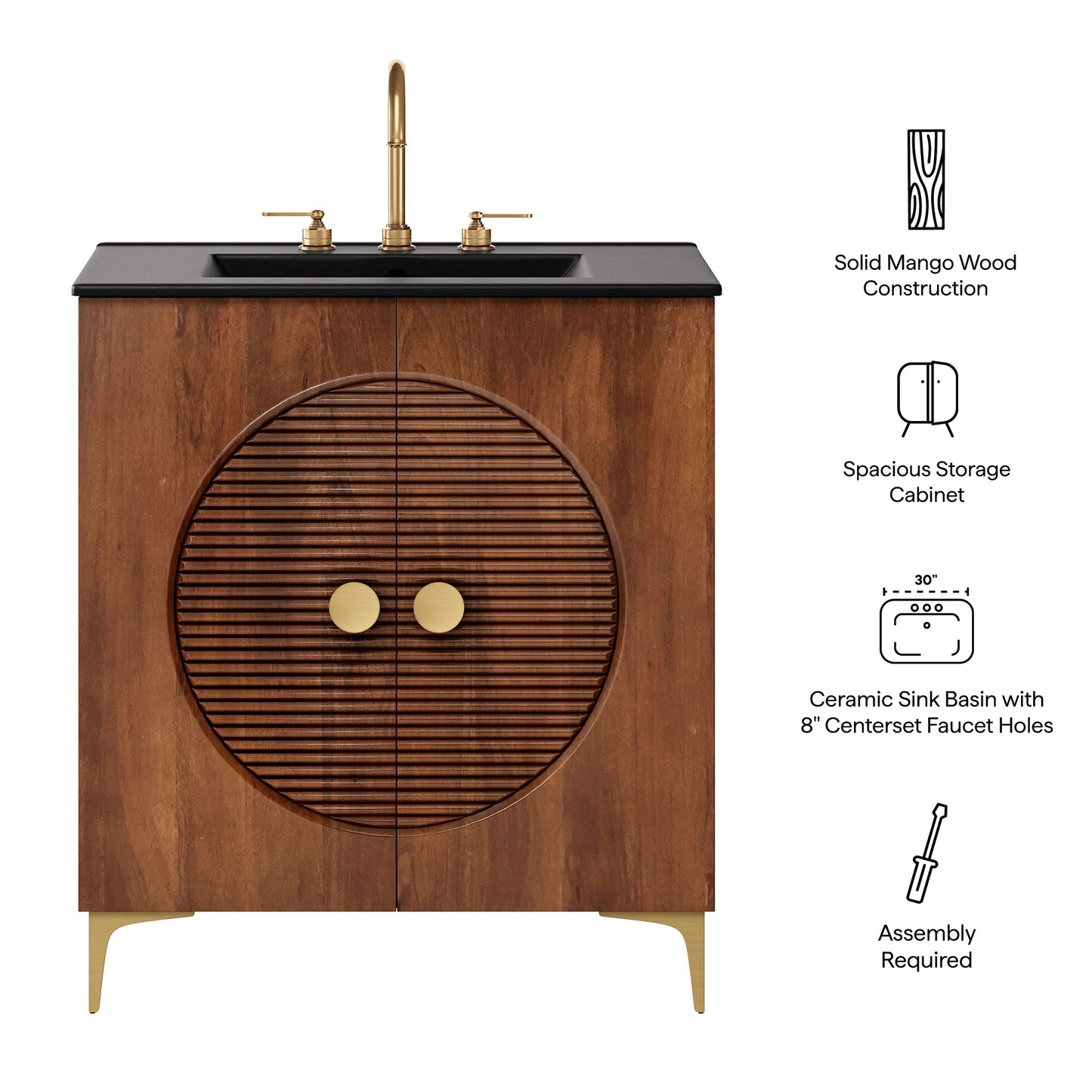 Vernon 30" Fluted Wood Vanity Cabinet With Sink by Modway EEI-7454