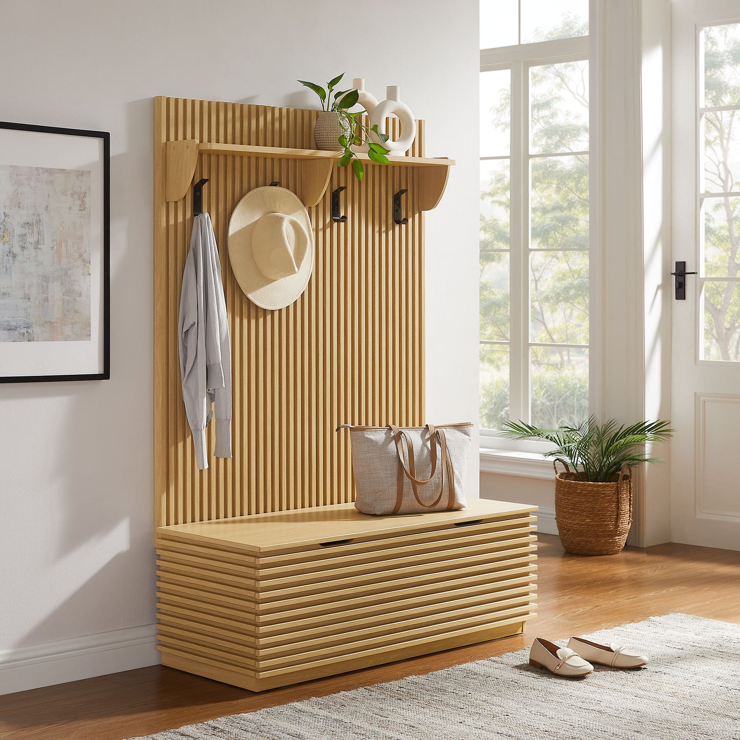 Render Fluted 3-in-1 Hall Tree With Storage Bench and Coat Rack by Modway EEI-7473