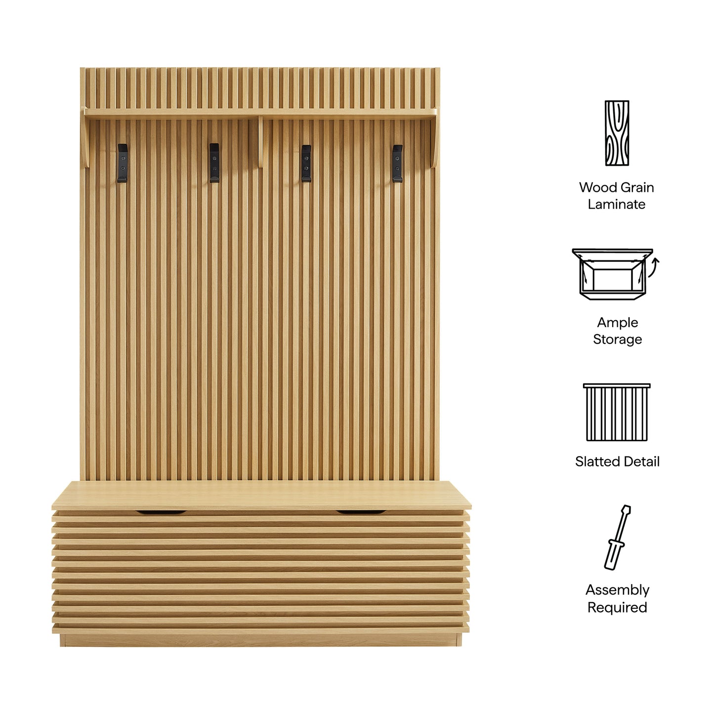 Render Fluted 3-in-1 Hall Tree With Storage Bench and Coat Rack by Modway EEI-7473