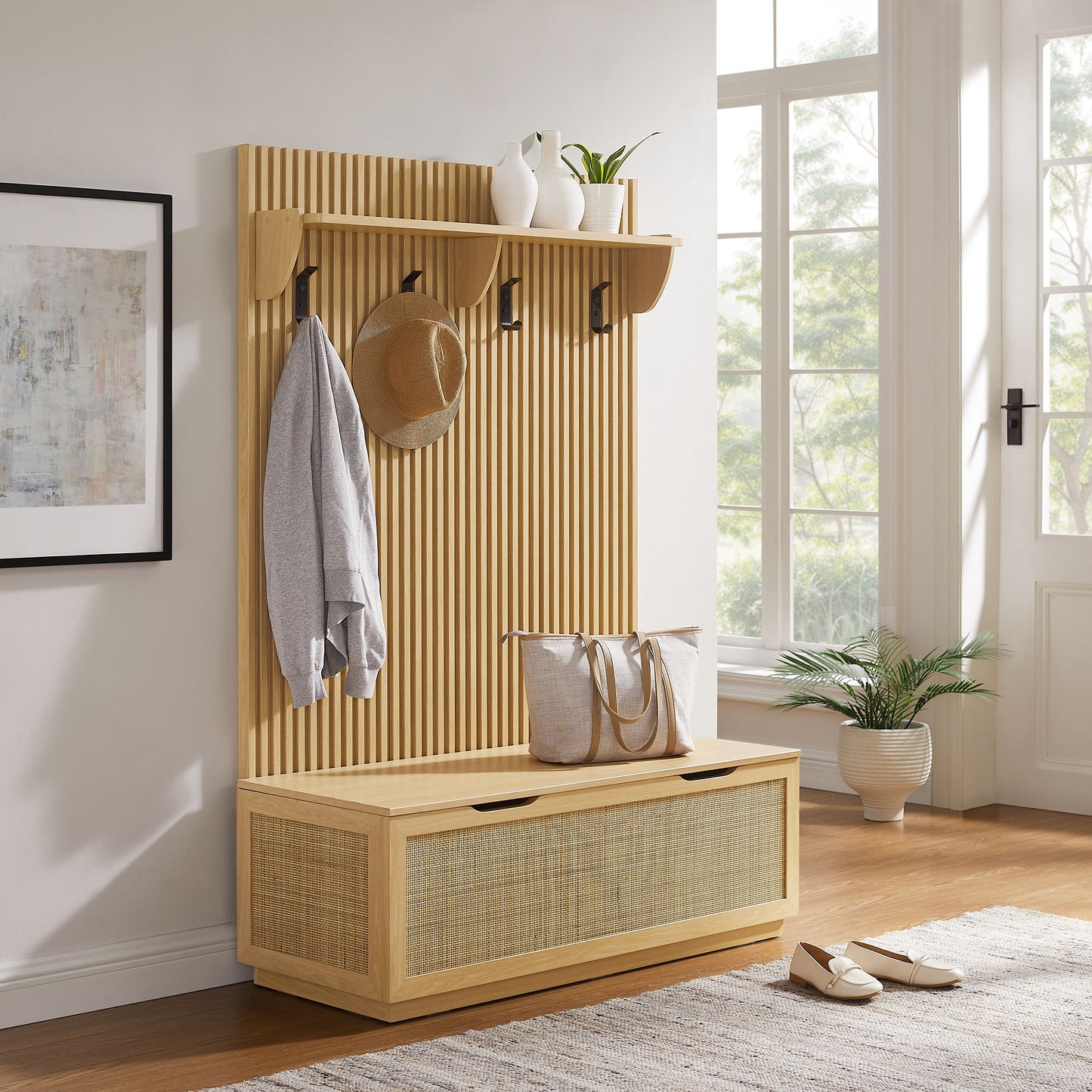 Soma Fluted 3-in-1 Hall Tree With Storage Bench and Coat Rack by Modway EEI-7474