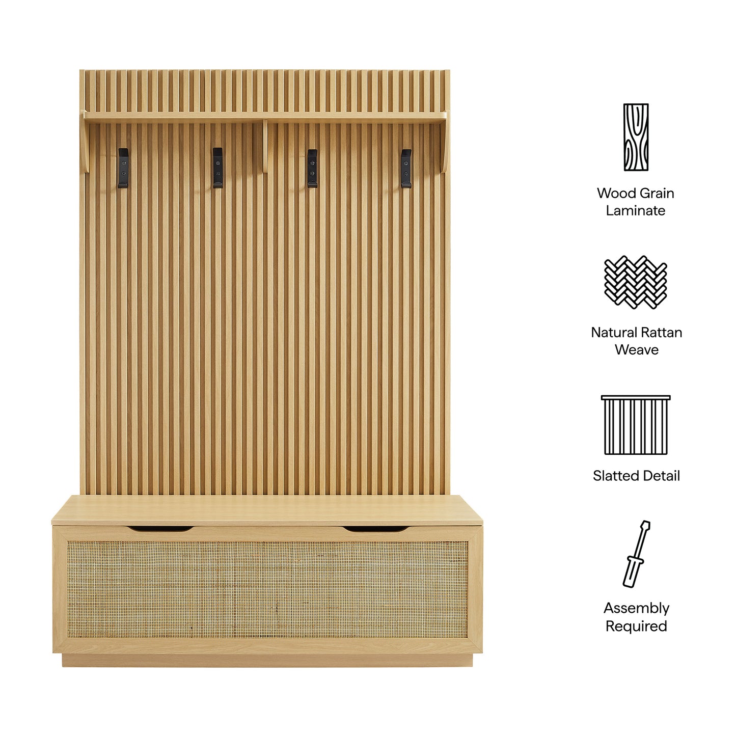 Soma Fluted 3-in-1 Hall Tree With Storage Bench and Coat Rack by Modway EEI-7474