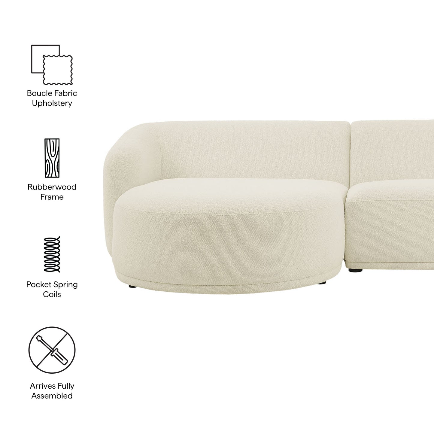 Monica 2 Piece Left Facing Boucle Fabric Modular Sofa with Chaise by Modway EEI-7502