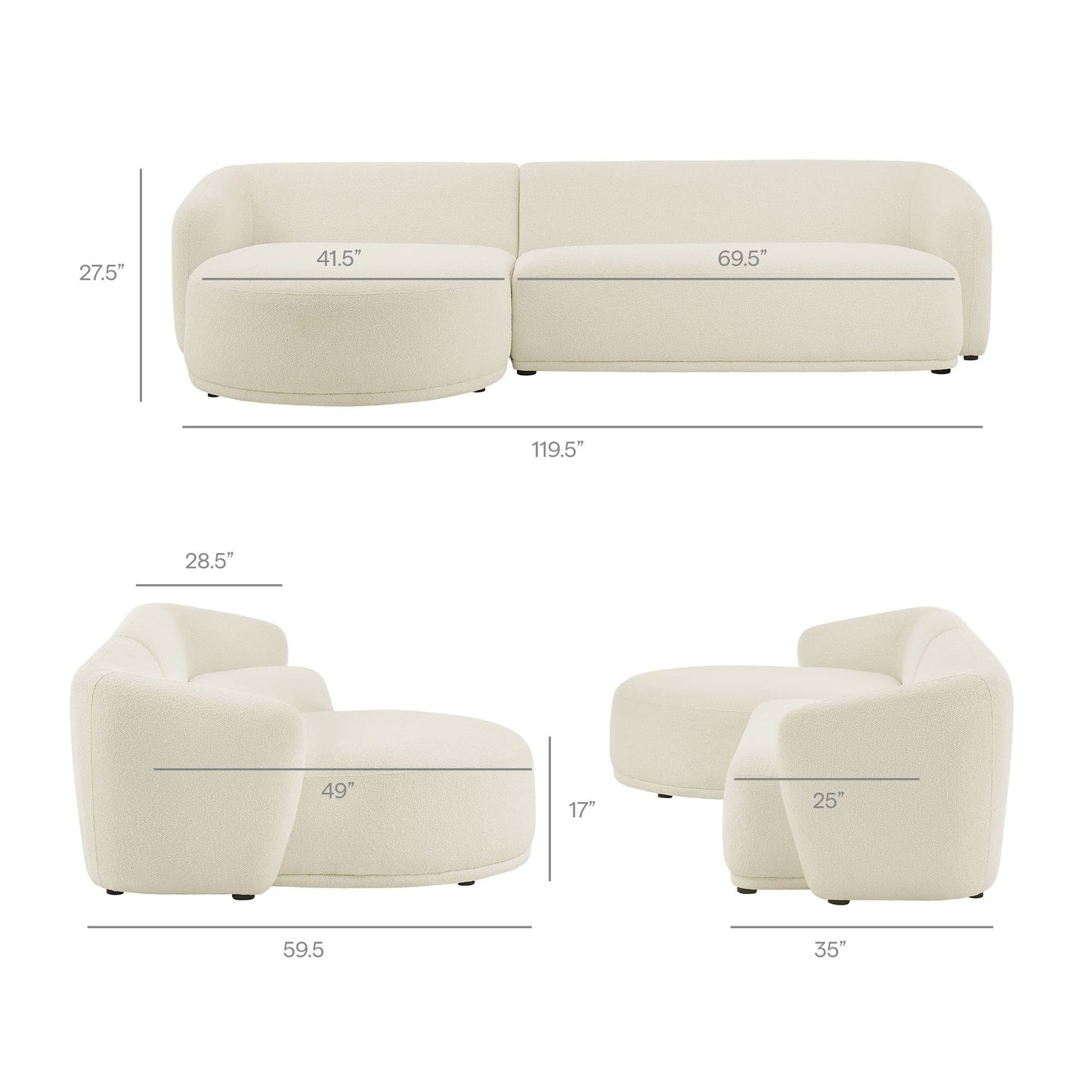 Monica 2 Piece Left Facing Boucle Fabric Modular Sofa with Chaise by Modway EEI-7502
