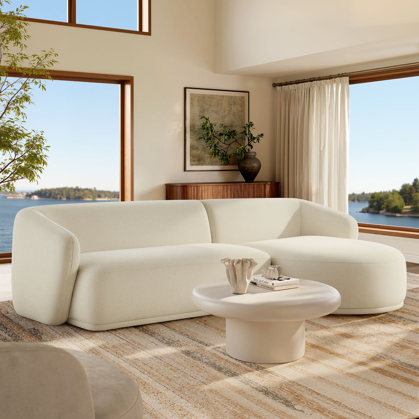 Monica 2 Piece Right Facing Boucle Fabric Modular Sofa with Chaise by Modway EEI-7503