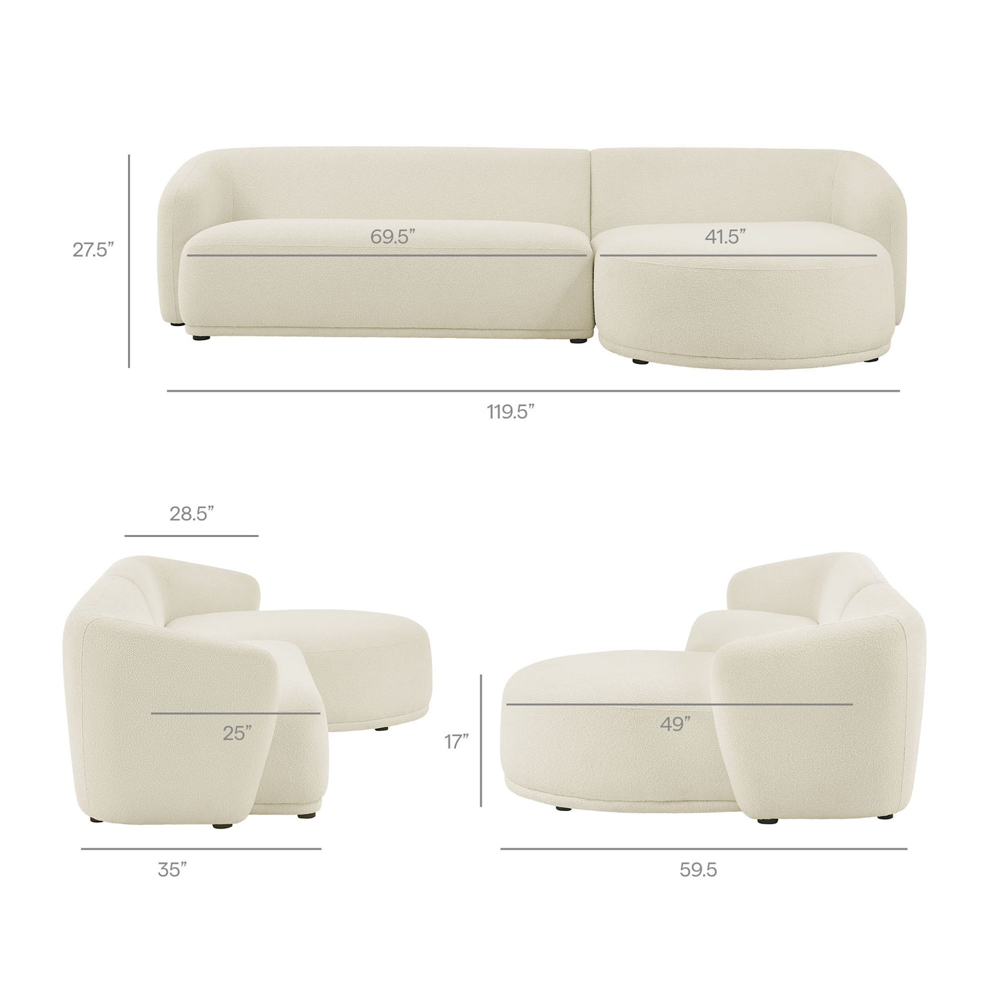 Monica 2 Piece Right Facing Boucle Fabric Modular Sofa with Chaise by Modway EEI-7503