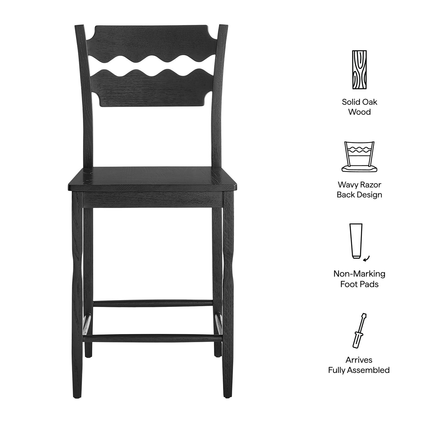 Jax Oak Wood Counter Stool With Wavy Razor Back by Modway EEI-7505