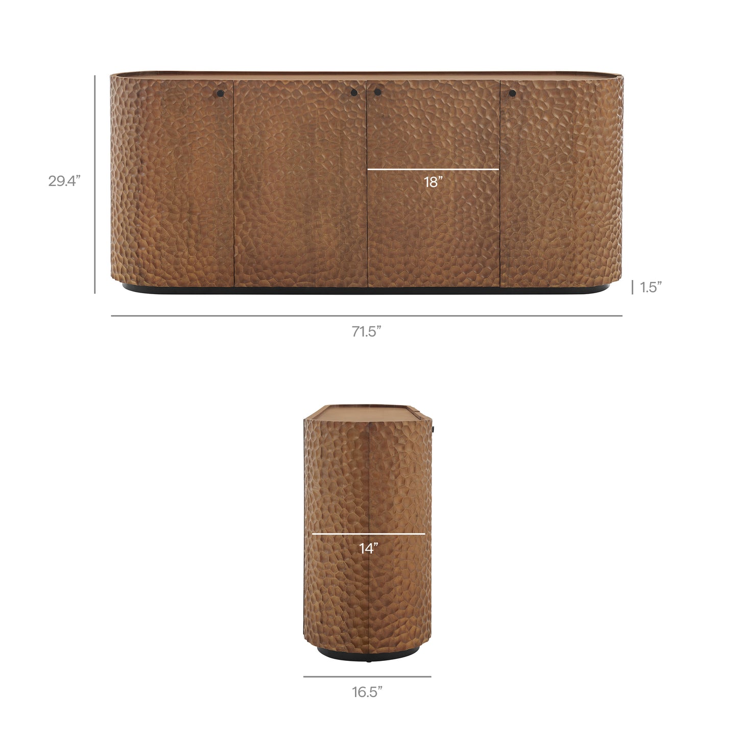 Aven 71.5 Inch Oval Chiseled Wood Sideboard Buffet Cabinet with Hammered Effect by Modway EEI-7510