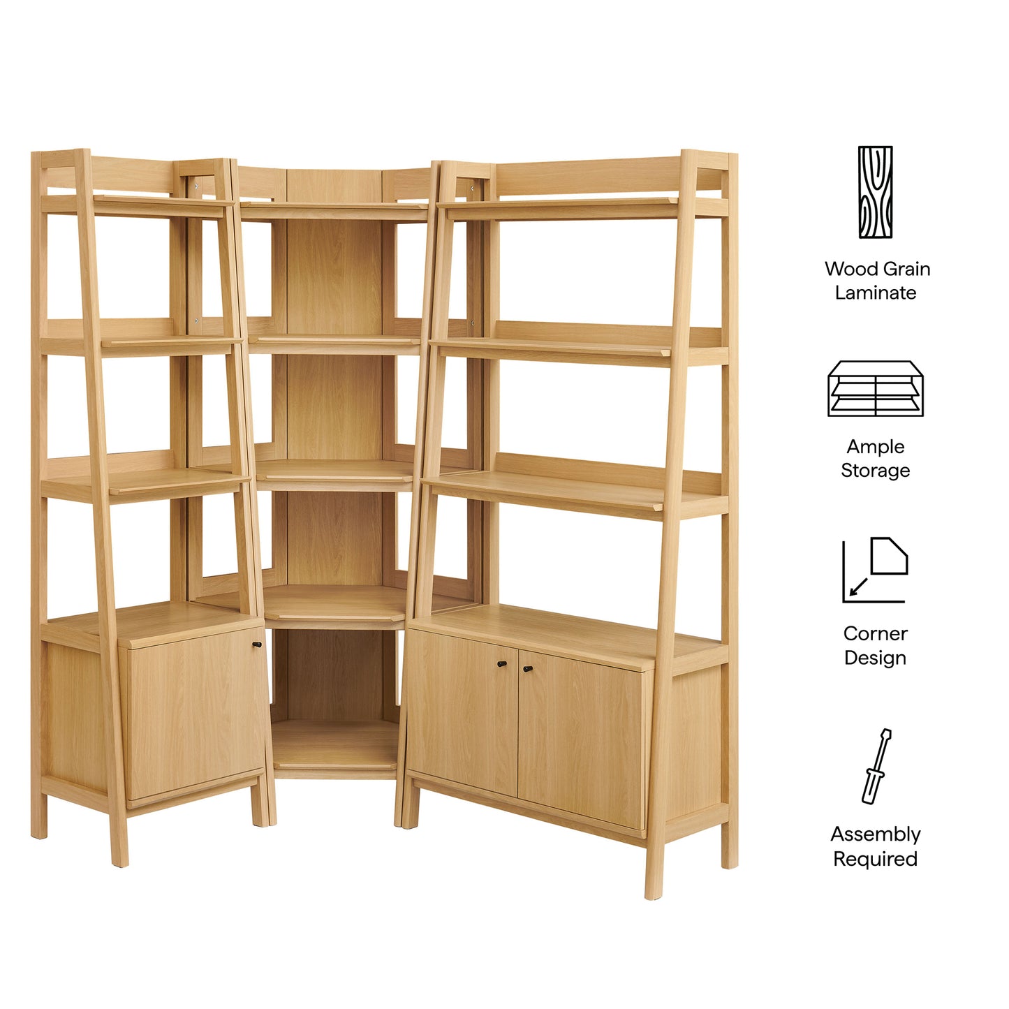 Bixby 3 Piece Corner Bookshelf Set With Wide and Narrow Bookshelves by Modway EEI-7511