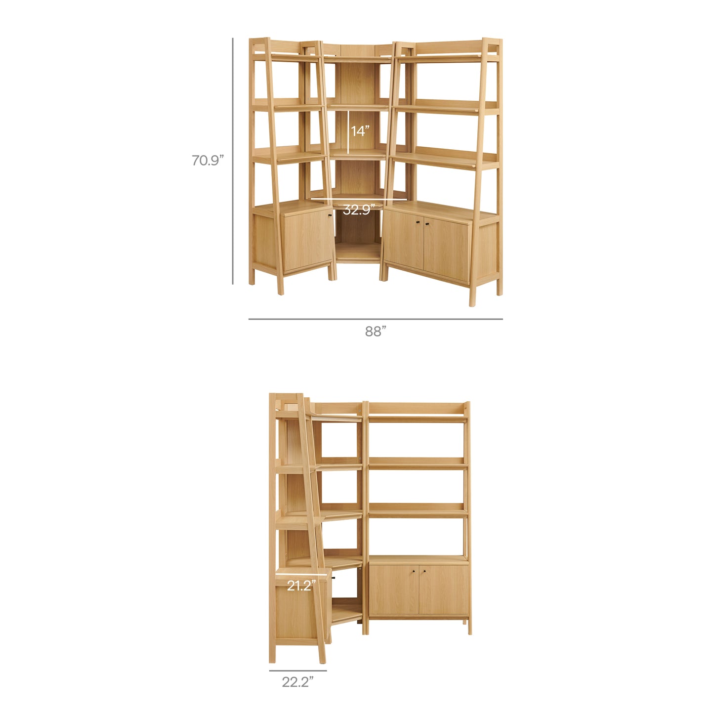 Bixby 3 Piece Corner Bookshelf Set With Wide and Narrow Bookshelves by Modway EEI-7511