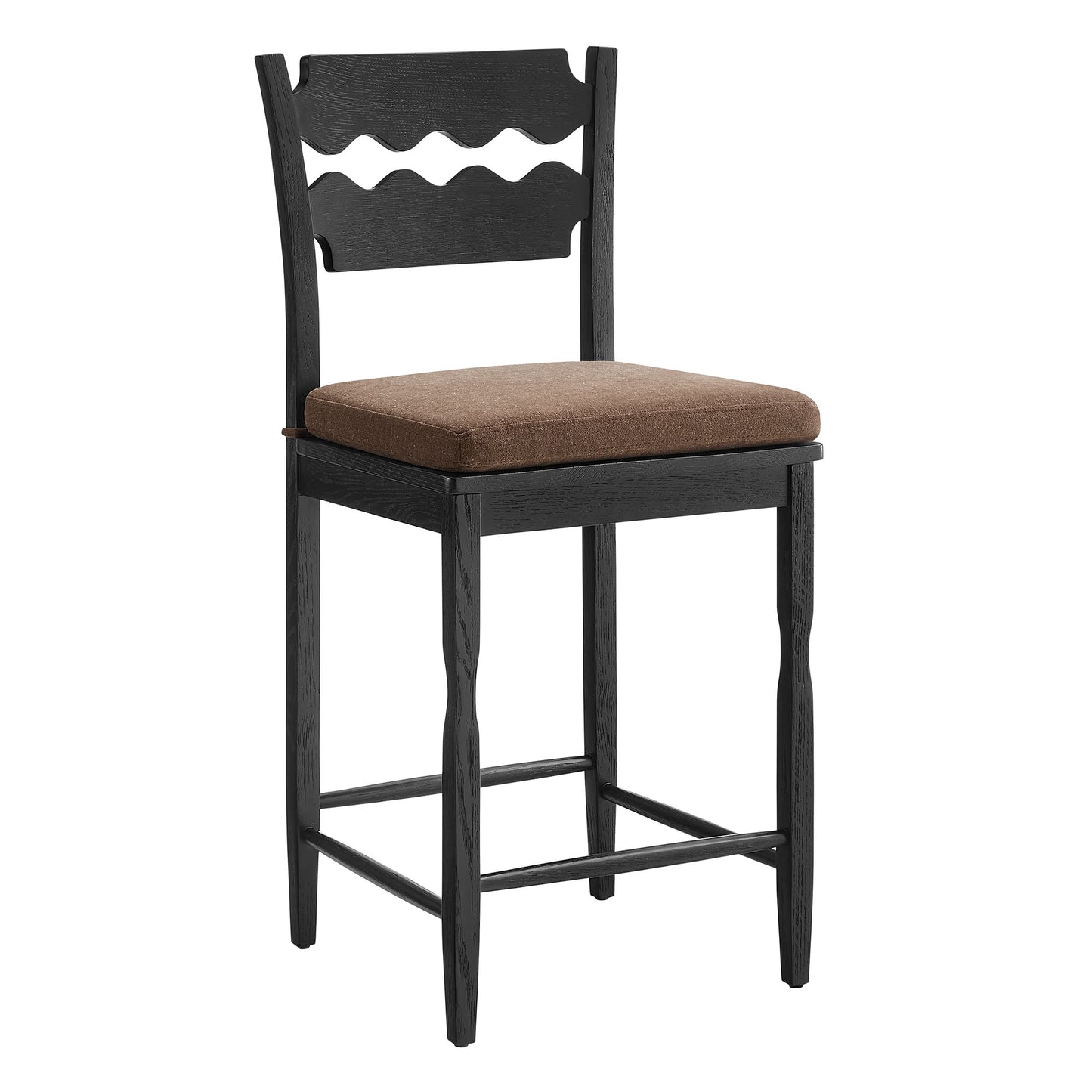 Jax Oak Wood Counter Stool With Wavy Razor Back and Cushion by Modway EEI-7518