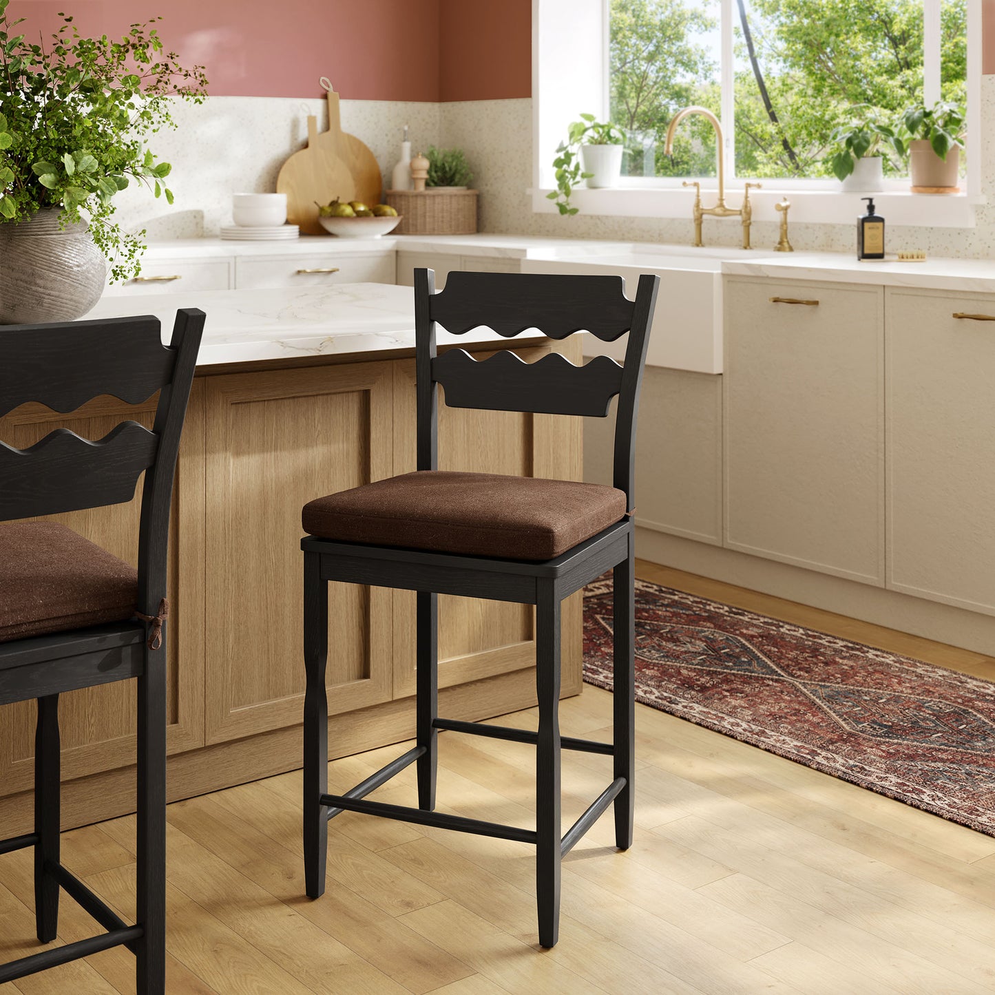 Jax Oak Wood Counter Stool With Wavy Razor Back and Cushion by Modway EEI-7518