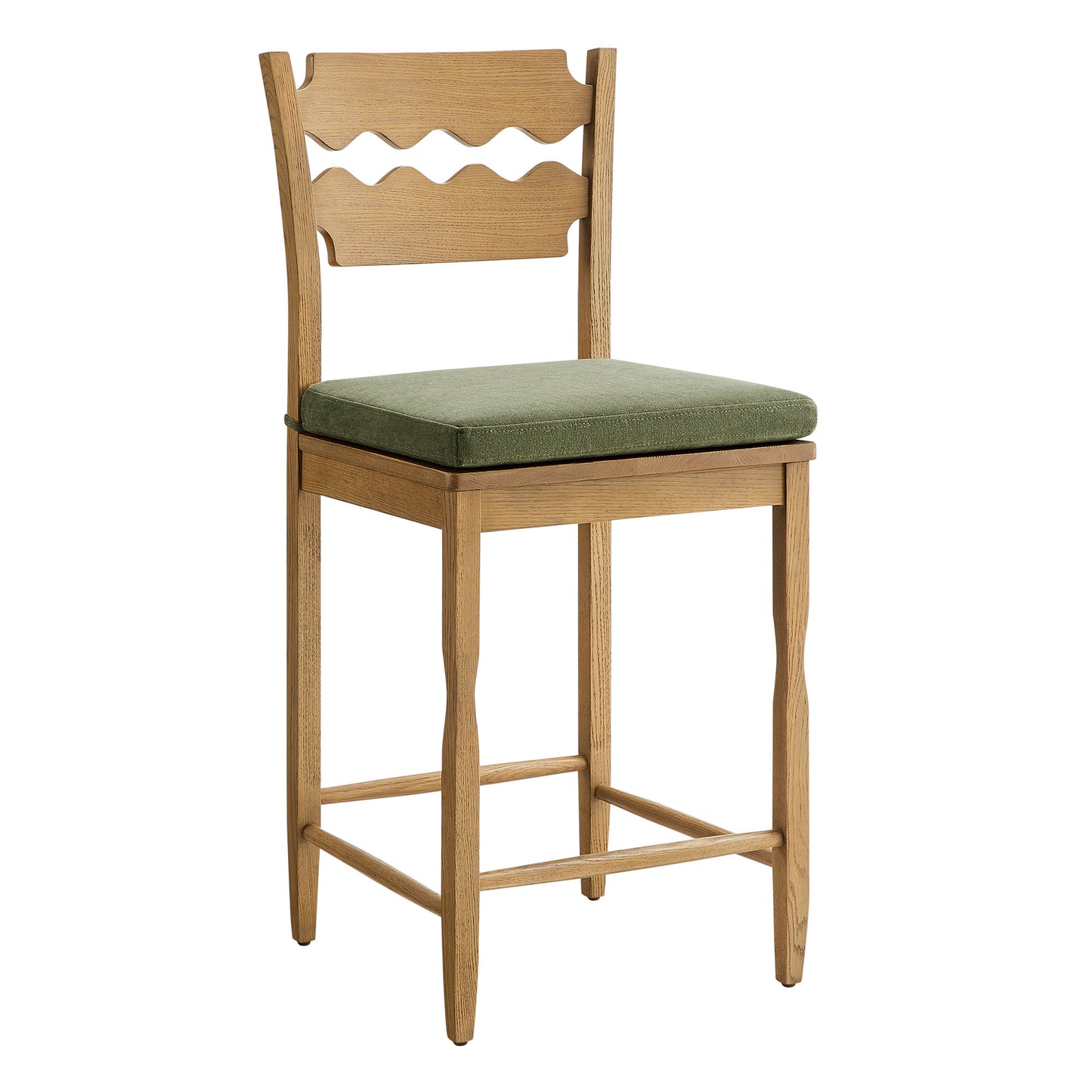 Jax Oak Wood Counter Stool With Wavy Razor Back and Cushion by Modway EEI-7518