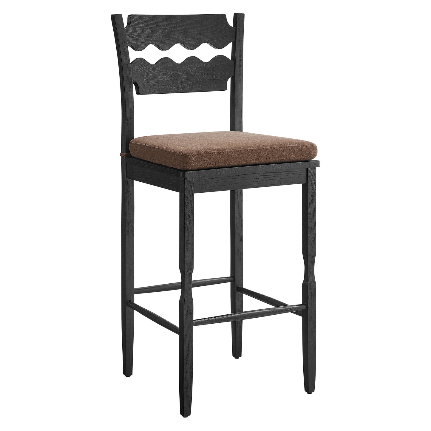 Jax Oak Wood Bar Stool With Wavy Razor Back and Cushion by Modway EEI-7519