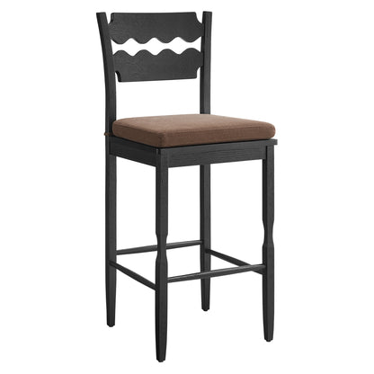 Jax Oak Wood Bar Stool With Wavy Razor Back and Cushion by Modway EEI-7519