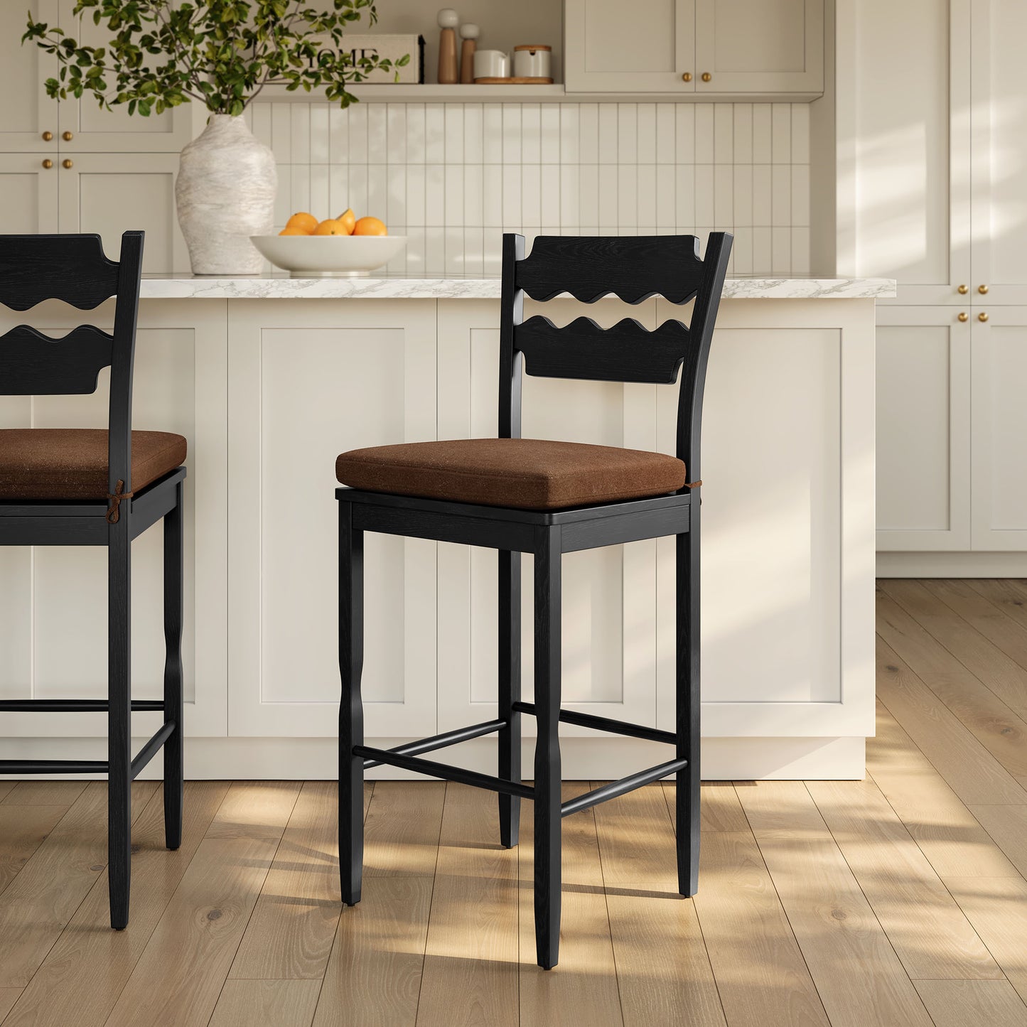 Jax Oak Wood Bar Stool With Wavy Razor Back and Cushion by Modway EEI-7519