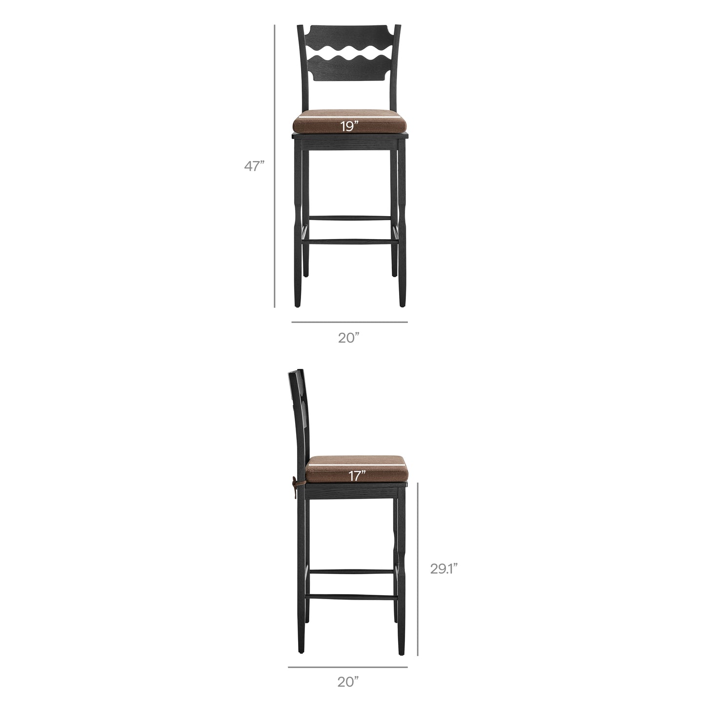 Jax Oak Wood Bar Stool With Wavy Razor Back and Cushion by Modway EEI-7519