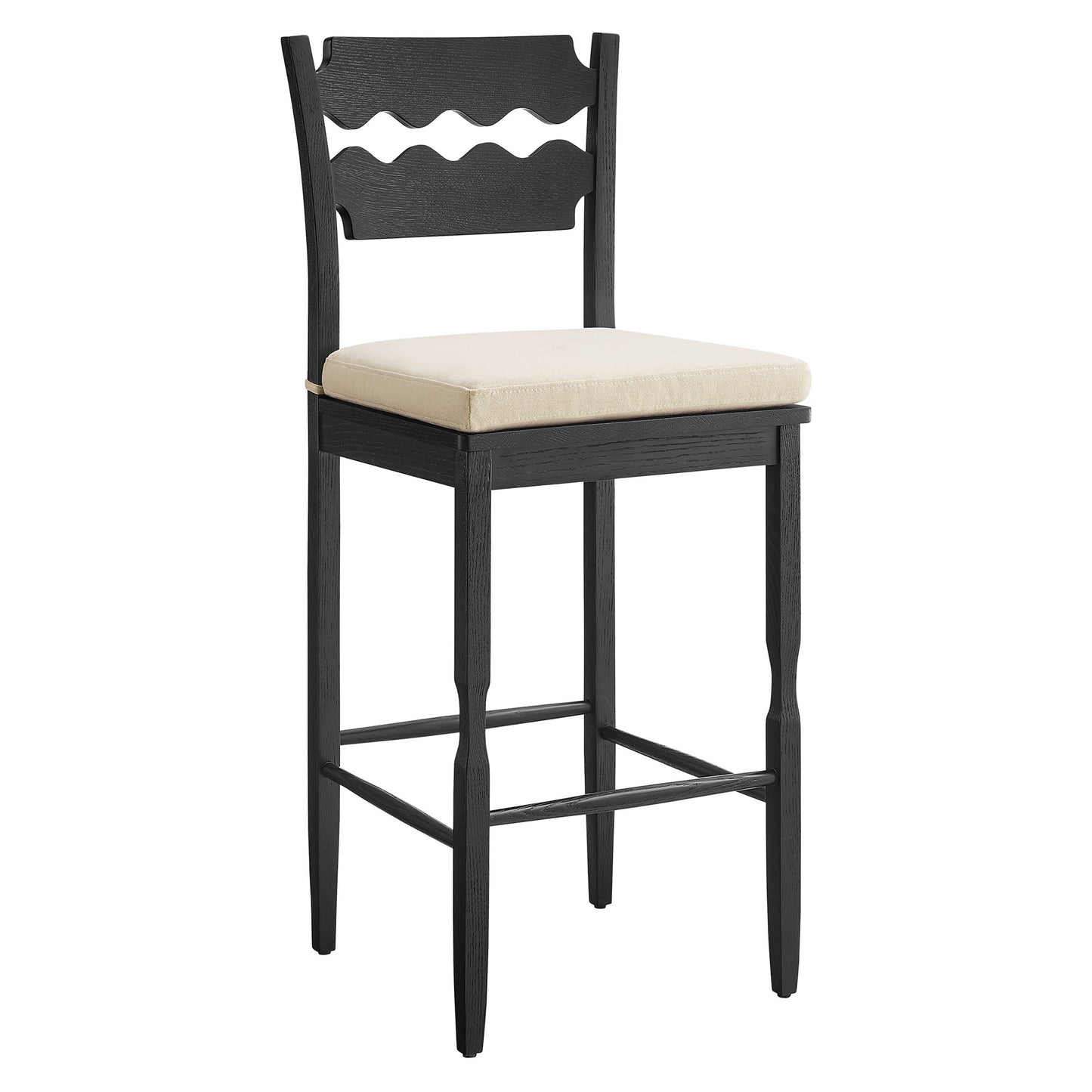Jax Oak Wood Bar Stool With Wavy Razor Back and Cushion by Modway EEI-7519