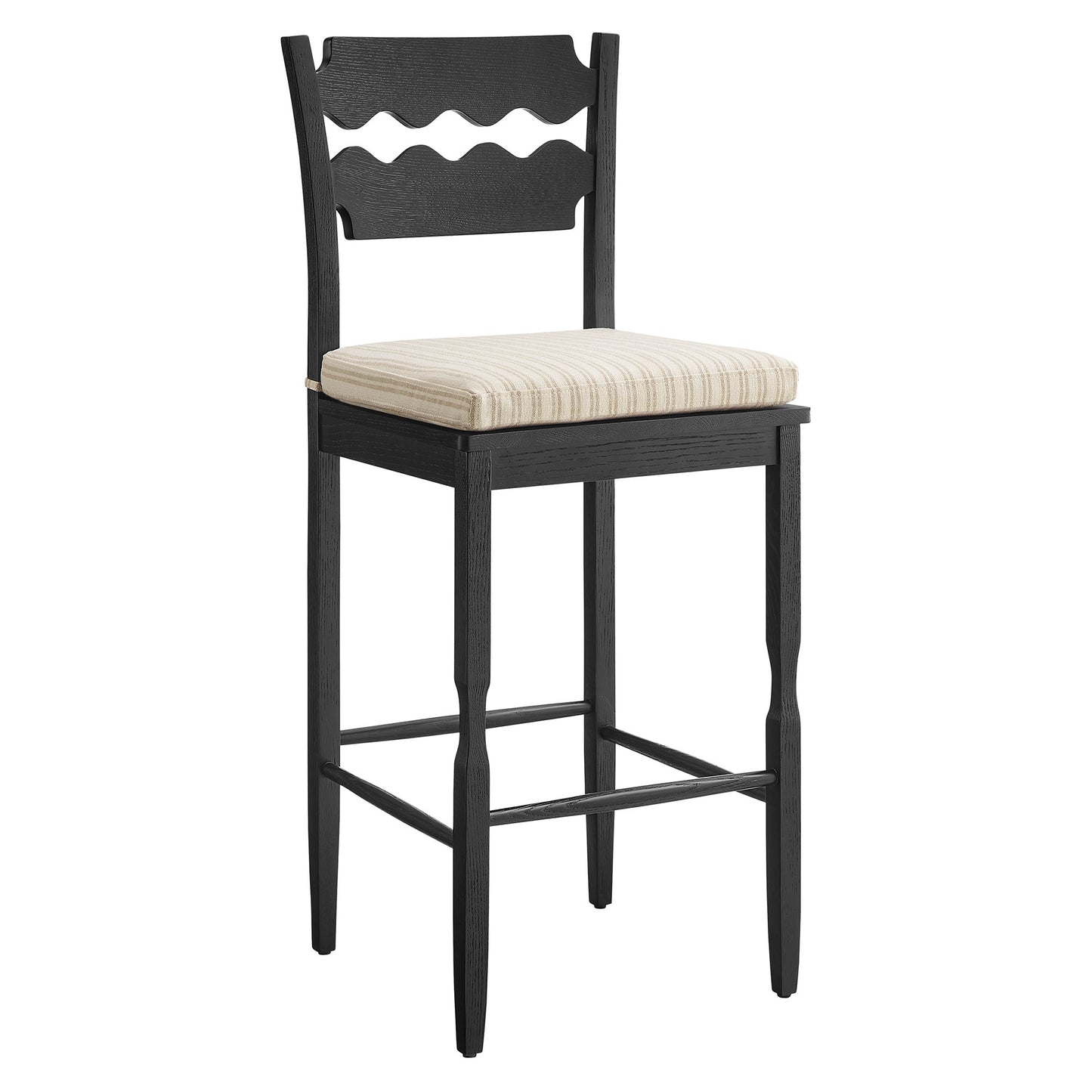 Jax Oak Wood Bar Stool With Wavy Razor Back and Cushion by Modway EEI-7519