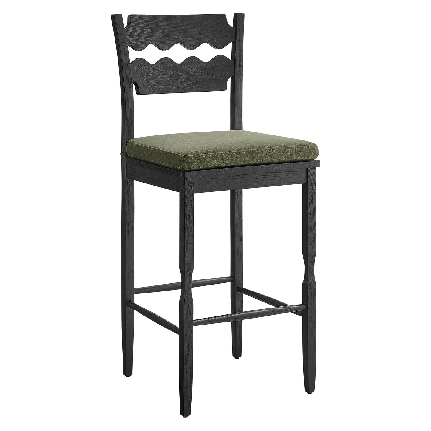 Jax Oak Wood Bar Stool With Wavy Razor Back and Cushion by Modway EEI-7519