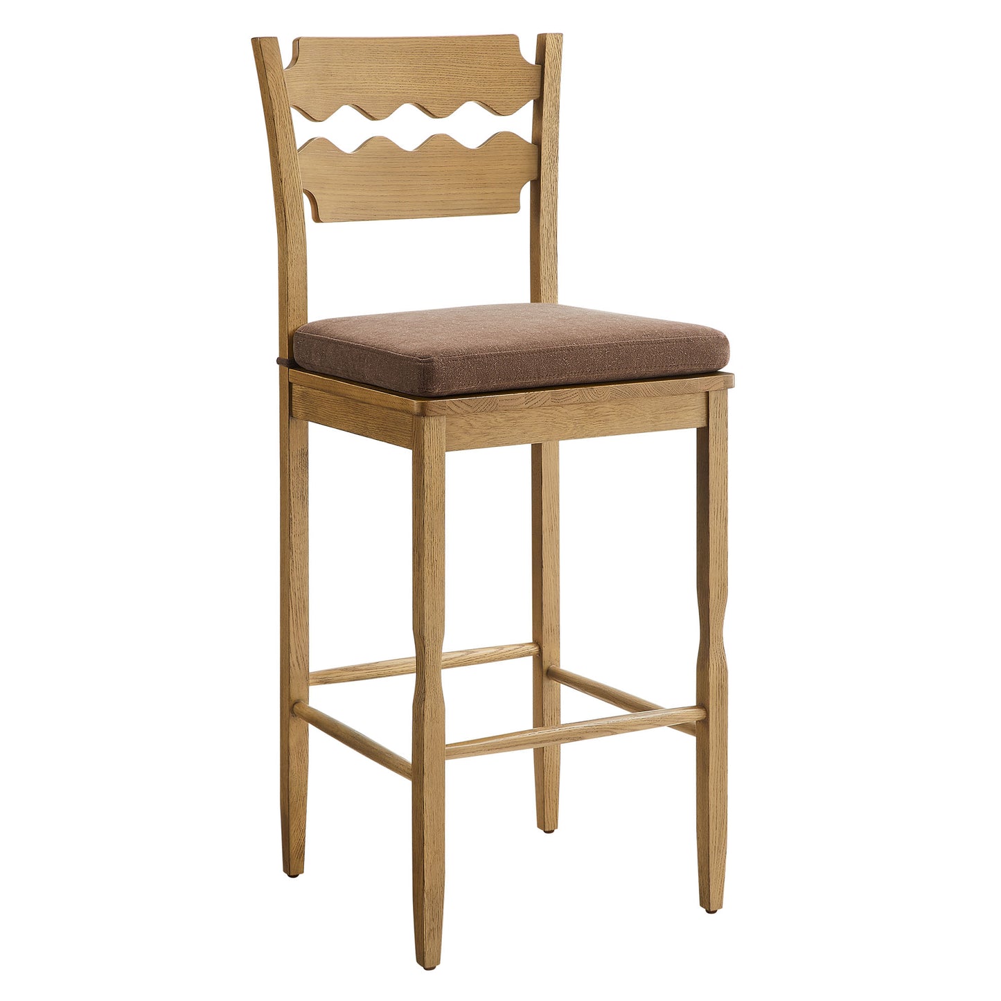 Jax Oak Wood Bar Stool With Wavy Razor Back and Cushion by Modway EEI-7519