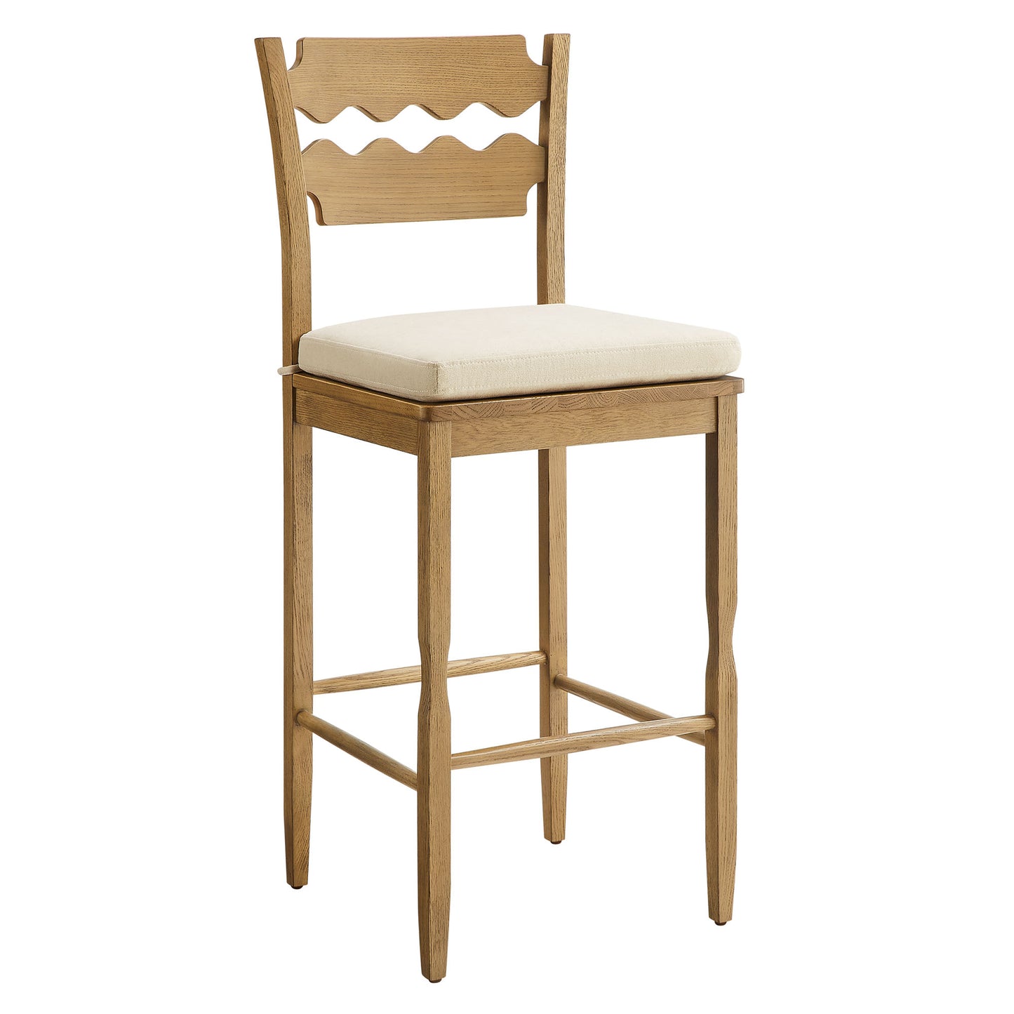 Jax Oak Wood Bar Stool With Wavy Razor Back and Cushion by Modway EEI-7519
