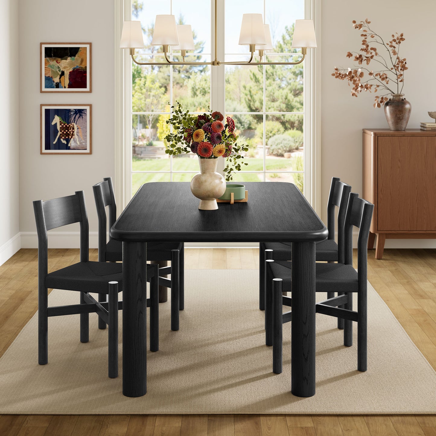 Alvia 5-Piece Oak Wood Dining Table and Chairs Set by Modway EEI-7551