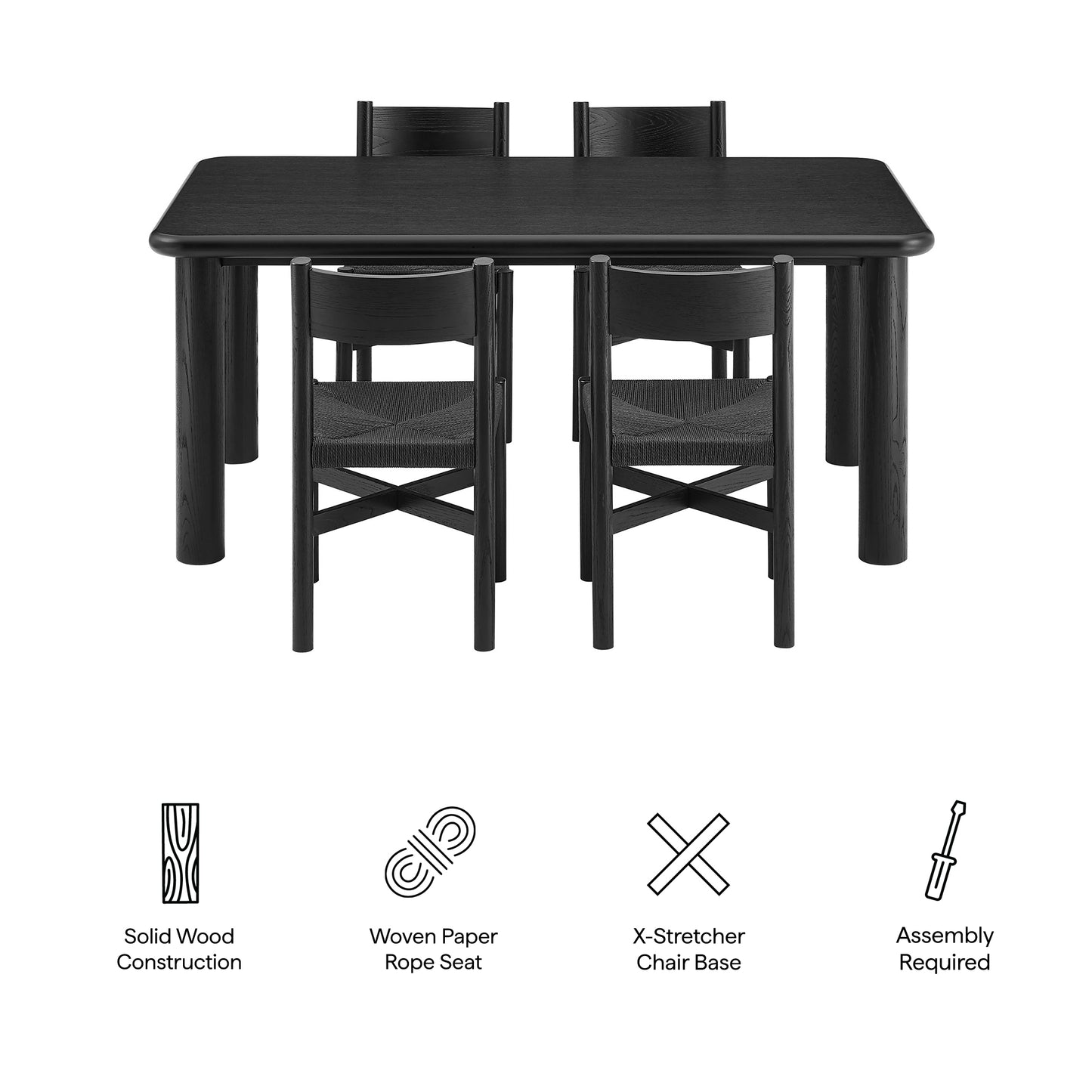 Alvia 5-Piece Oak Wood Dining Table and Chairs Set by Modway EEI-7551