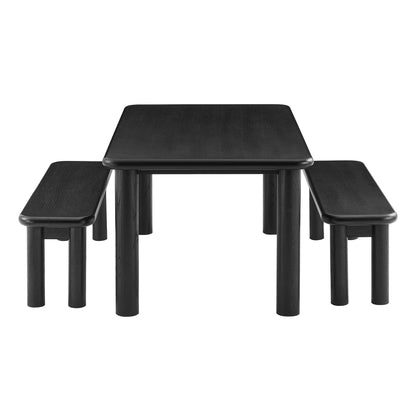Alvia 3-Piece Oak Wood Dining Table and Benches Set by Modway EEI-7553