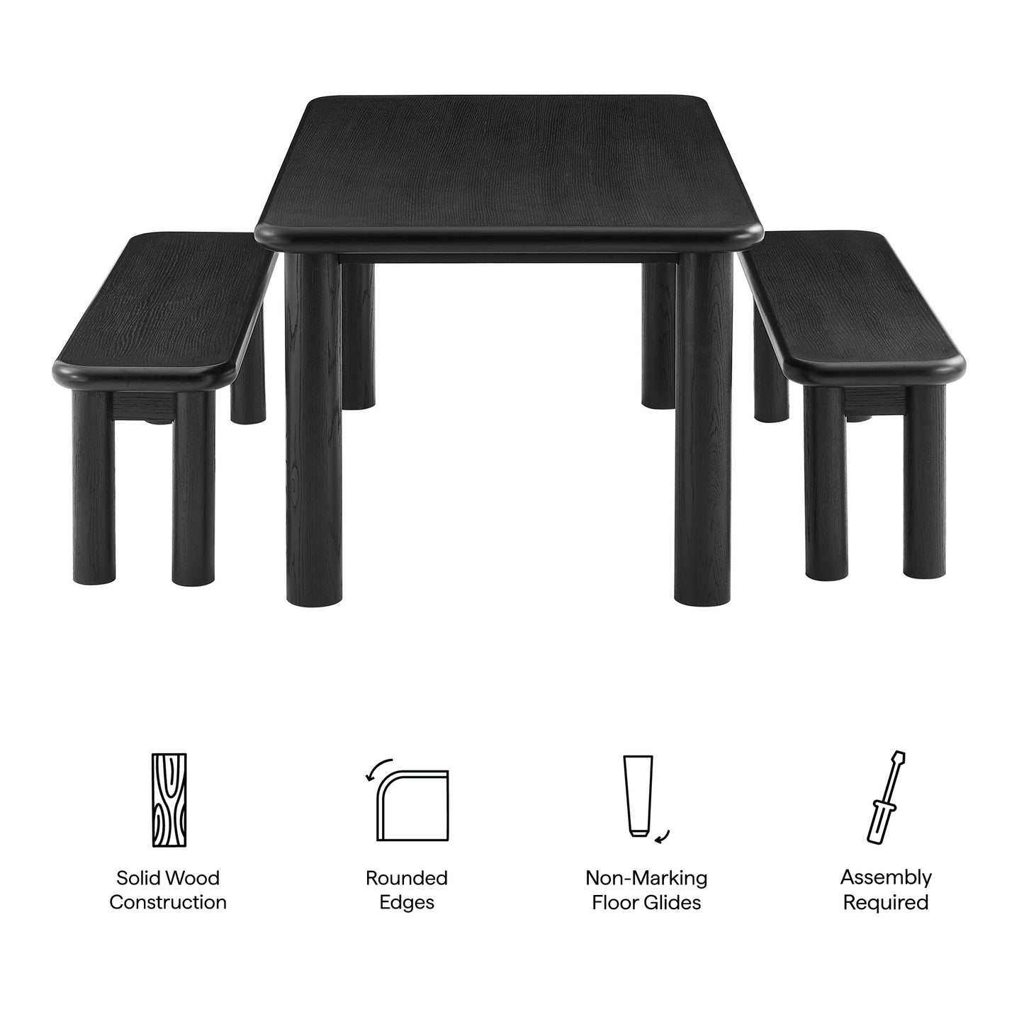 Alvia 3-Piece Oak Wood Dining Table and Benches Set by Modway EEI-7553