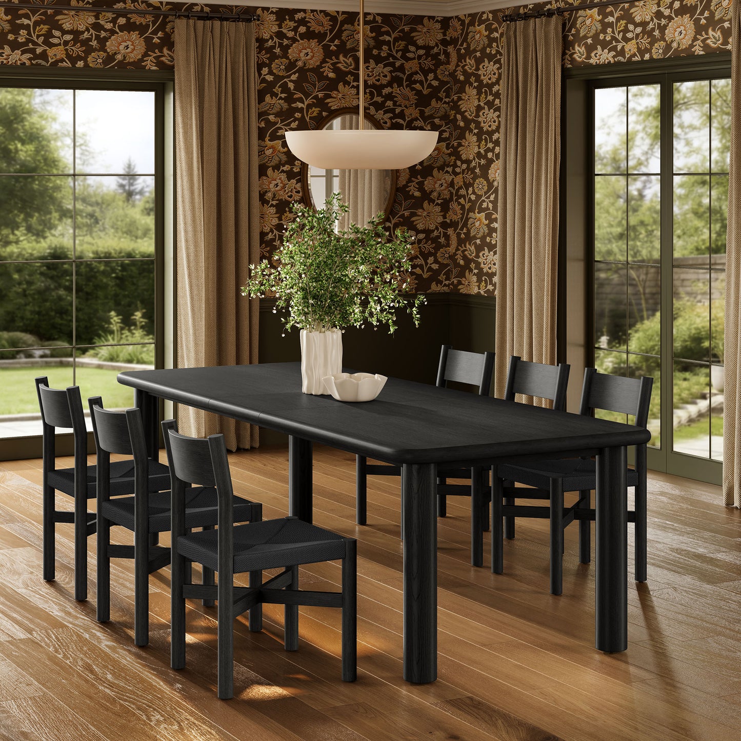 Alvia 7-Piece Oak Wood Extendable Dining Table and Chairs Set by Modway EEI-7554