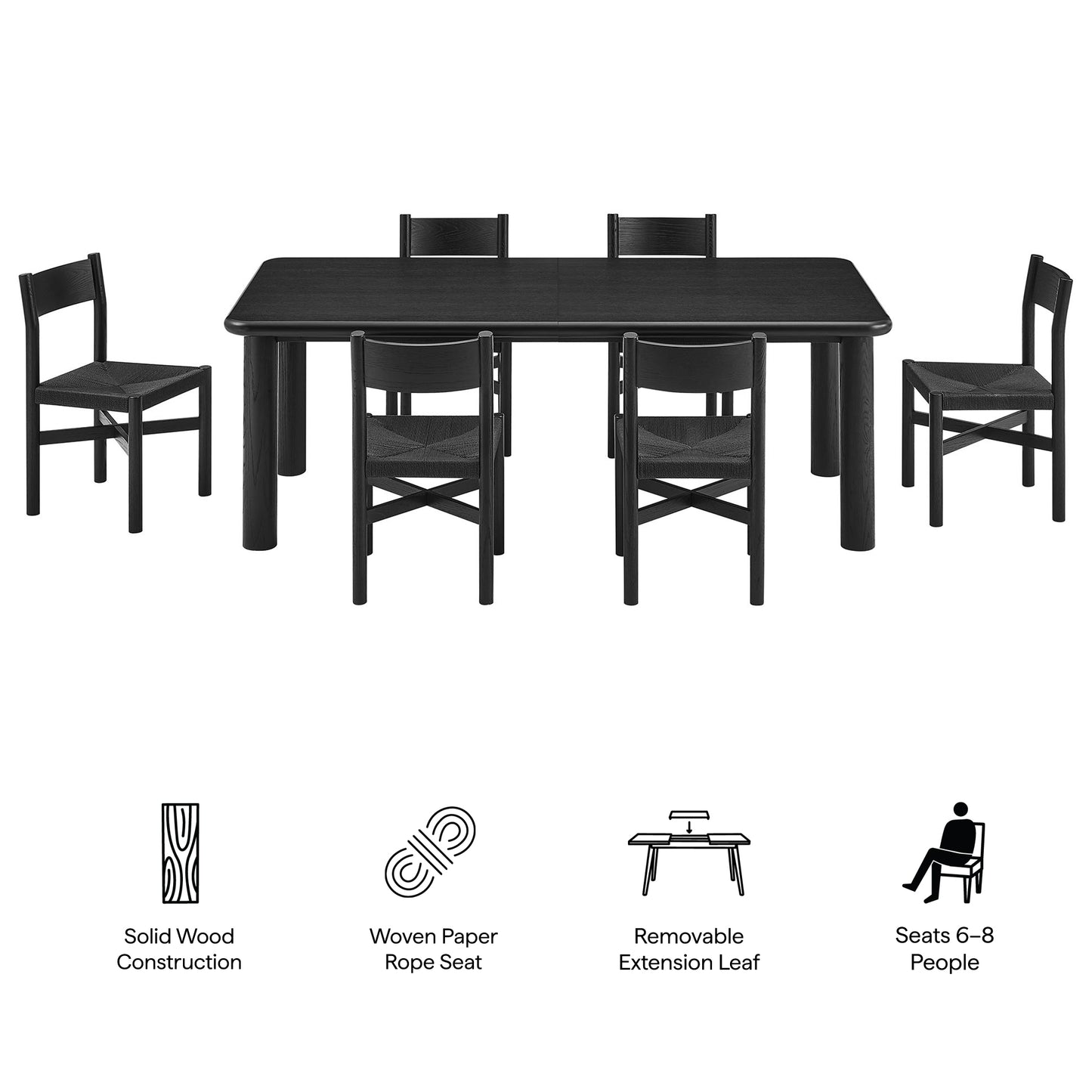 Alvia 7-Piece Oak Wood Extendable Dining Table and Chairs Set by Modway EEI-7554