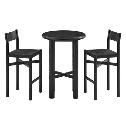 Alvia 3-Piece Round Oak Wood Bar Table With Bar Stools Set by Modway EEI-7556