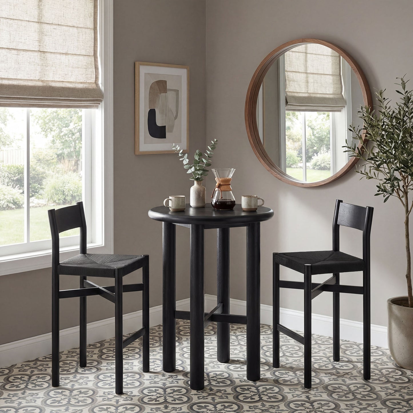 Alvia 3-Piece Round Oak Wood Bar Table With Bar Stools Set by Modway EEI-7556