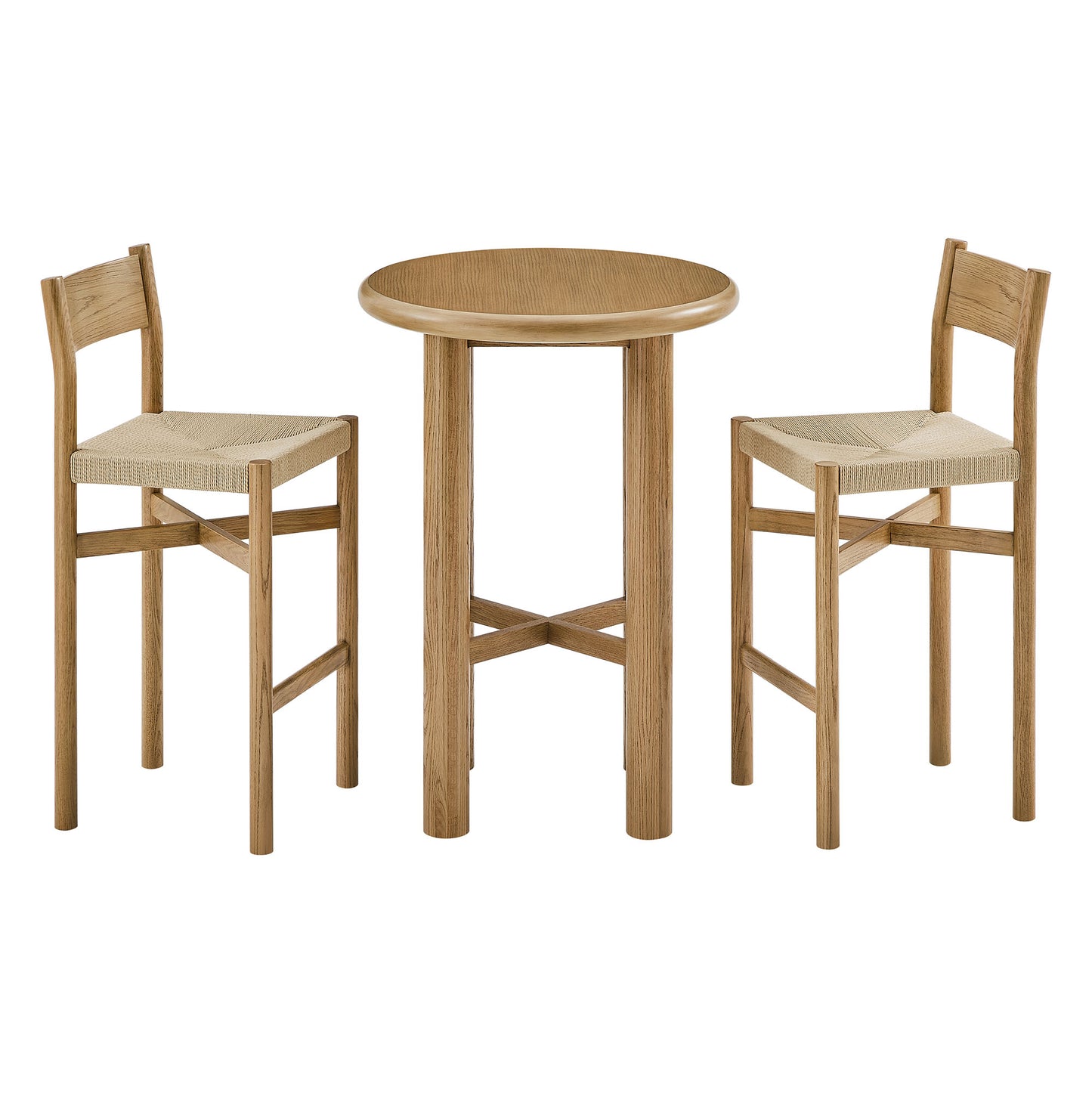 Alvia 3-Piece Round Oak Wood Bar Table With Bar Stools Set by Modway EEI-7556