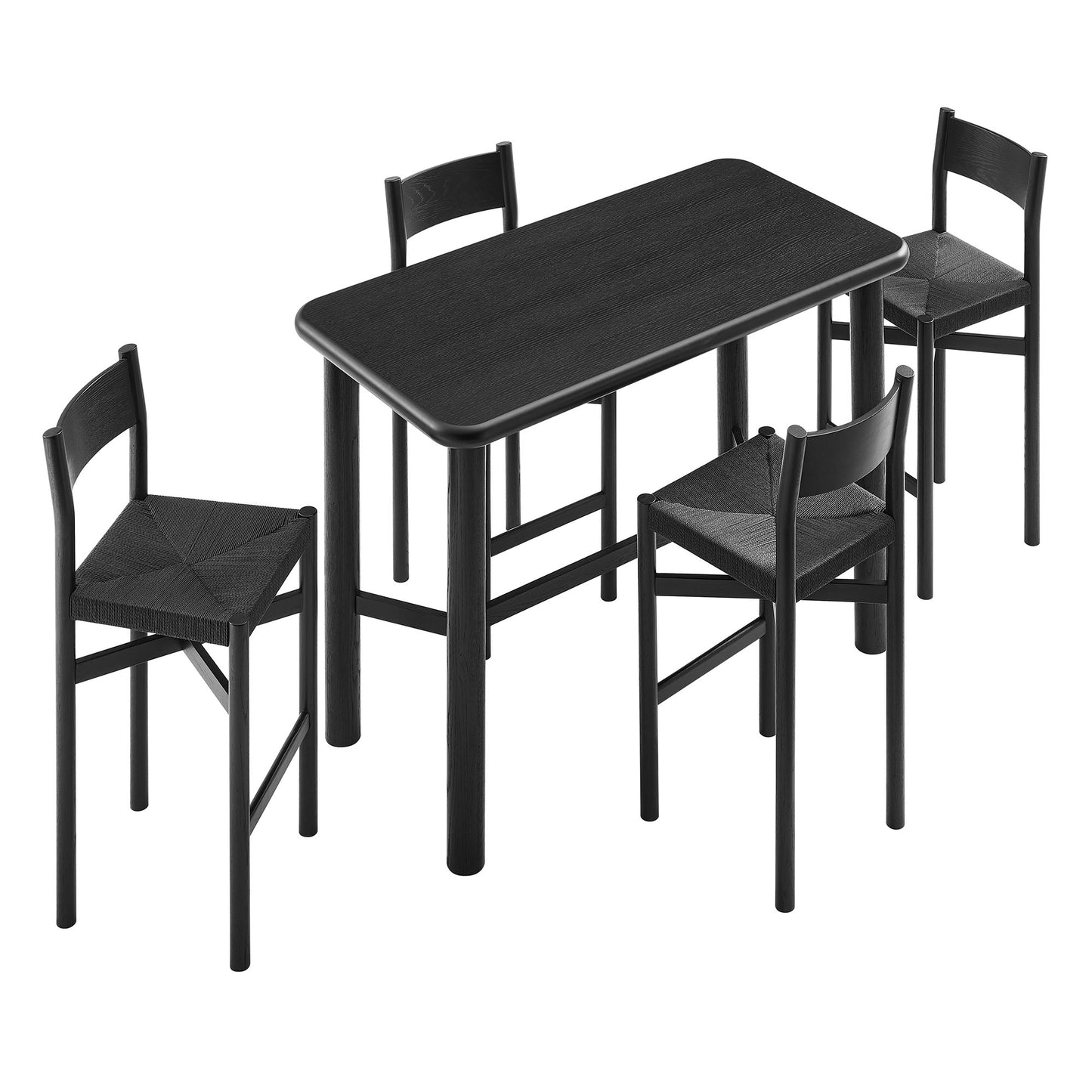 Alvia 5-Piece Rectangular Oak Wood Bar Table With Bar Stools Set by Modway EEI-7557