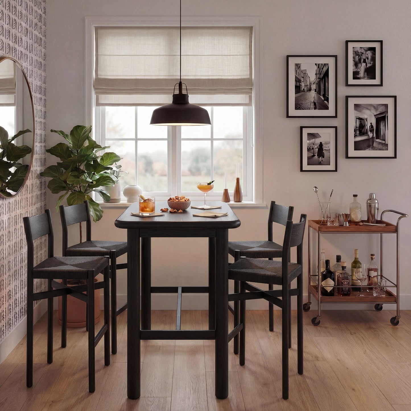 Alvia 5-Piece Rectangular Oak Wood Bar Table With Bar Stools Set by Modway EEI-7557