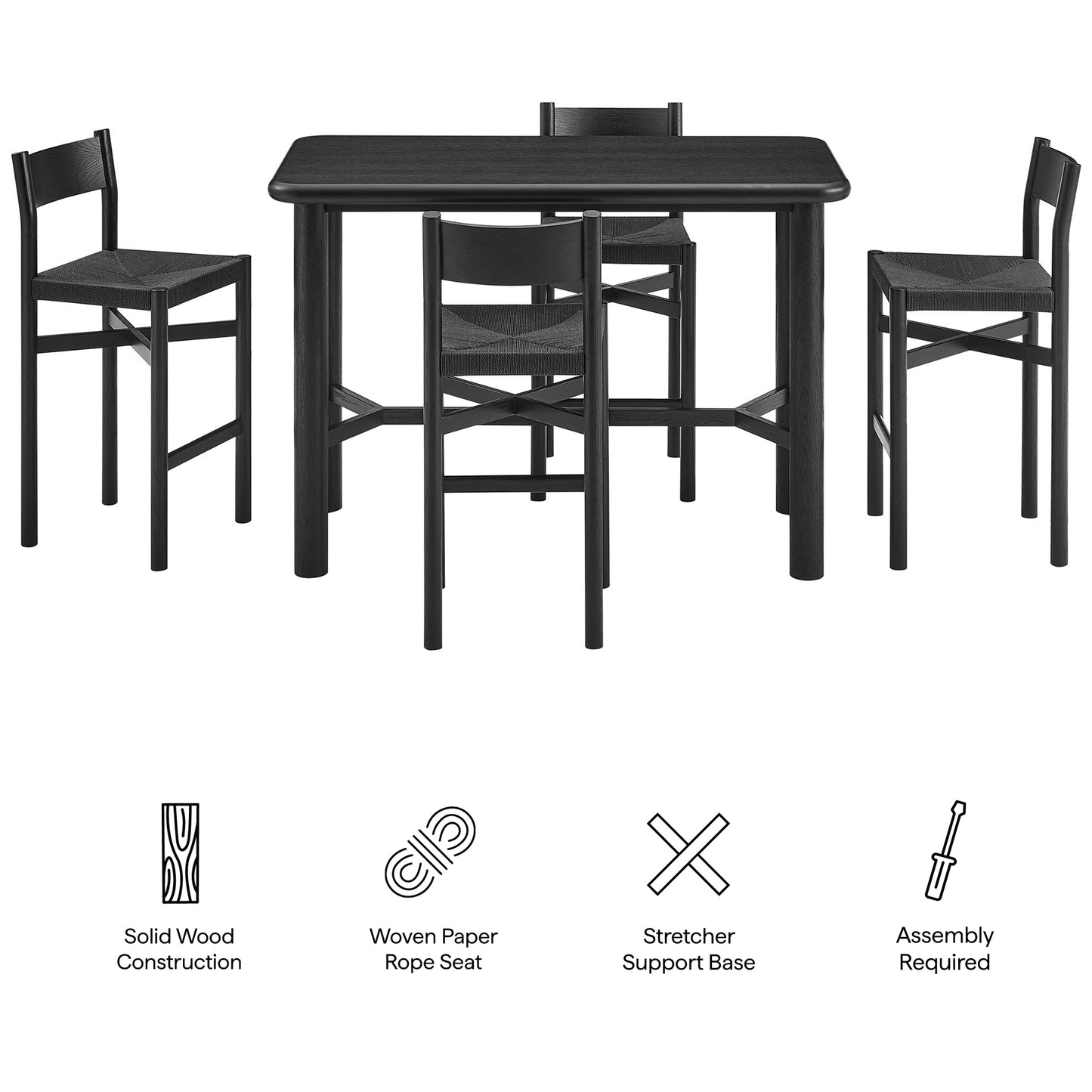 Alvia 5-Piece Rectangular Oak Wood Bar Table With Bar Stools Set by Modway EEI-7557