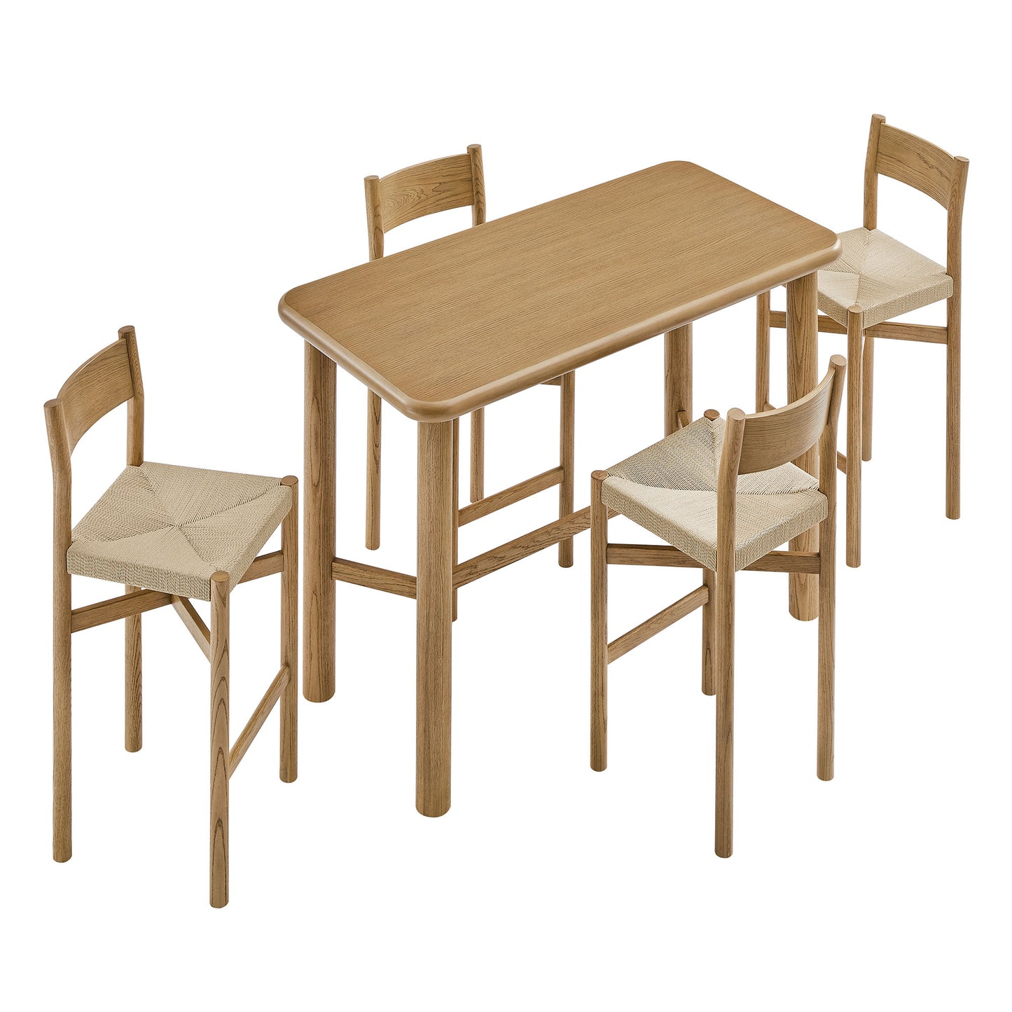 Alvia 5-Piece Rectangular Oak Wood Bar Table With Bar Stools Set by Modway EEI-7557