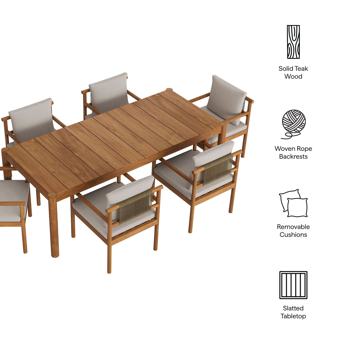 Eleni 7 Piece Outdoor Patio Teak Wood Dining Set by Modway EEI-7563