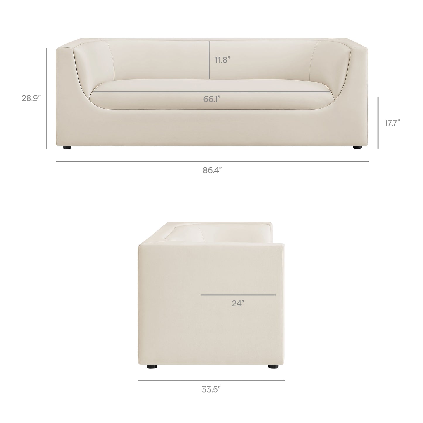 Hilda 86" Curved Back Performance Velvet Sofa by Modway EEI-7564