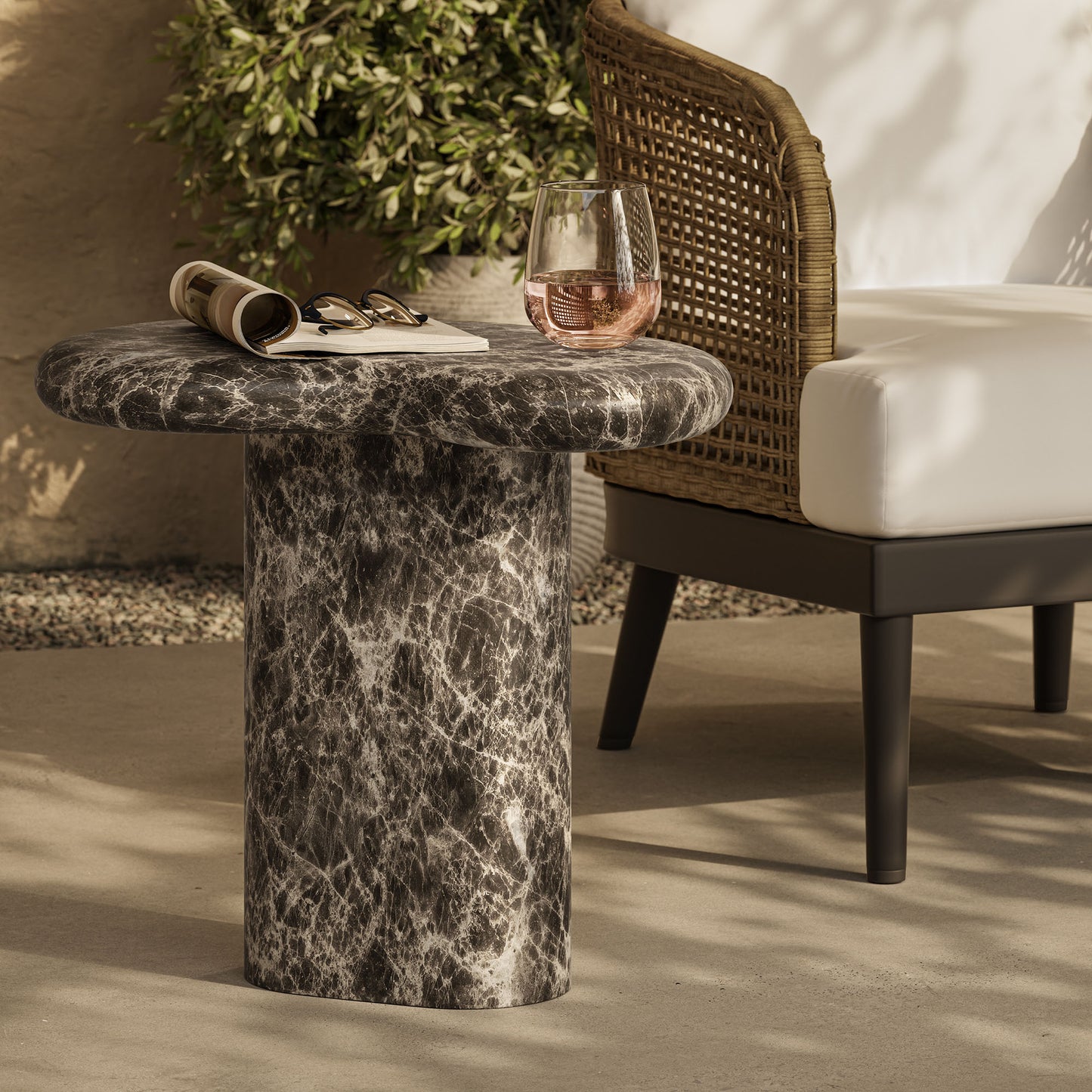 Elowen Outdoor Patio Faux Marble Side Table by Modway EEI-7572