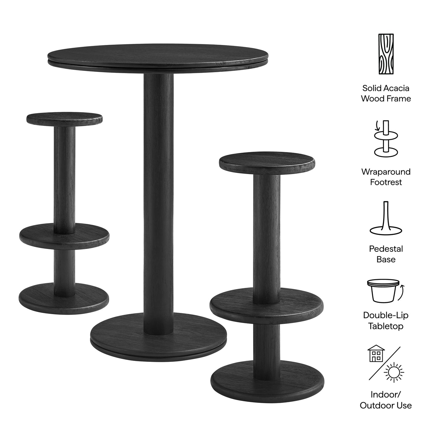 Neo 3-Piece Round Indoor - Outdoor Patio Patio Wood Bar Table And Stool Set by Modway EEI-7587