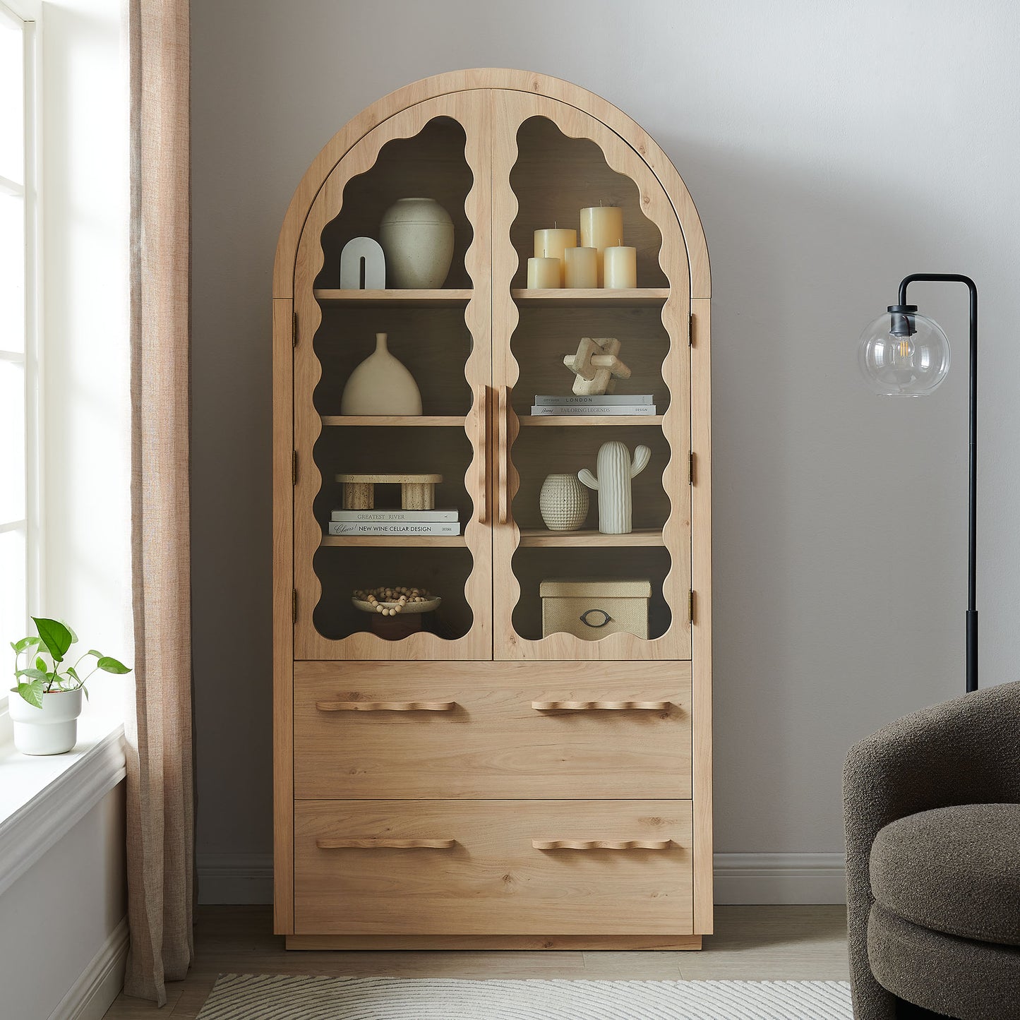 Rory 76 Inch Arched Kitchen Pantry Display Cabinet by Modway EEI-7589