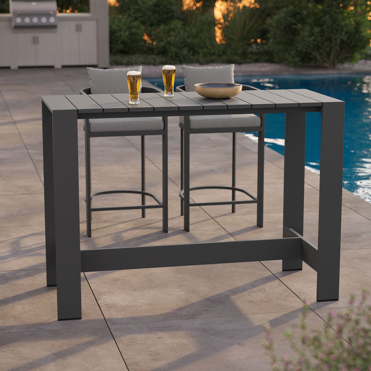 Tahoe 59 Inch Rectangle Outdoor Patio Aluminum Bar Table by Modway EEI-7593