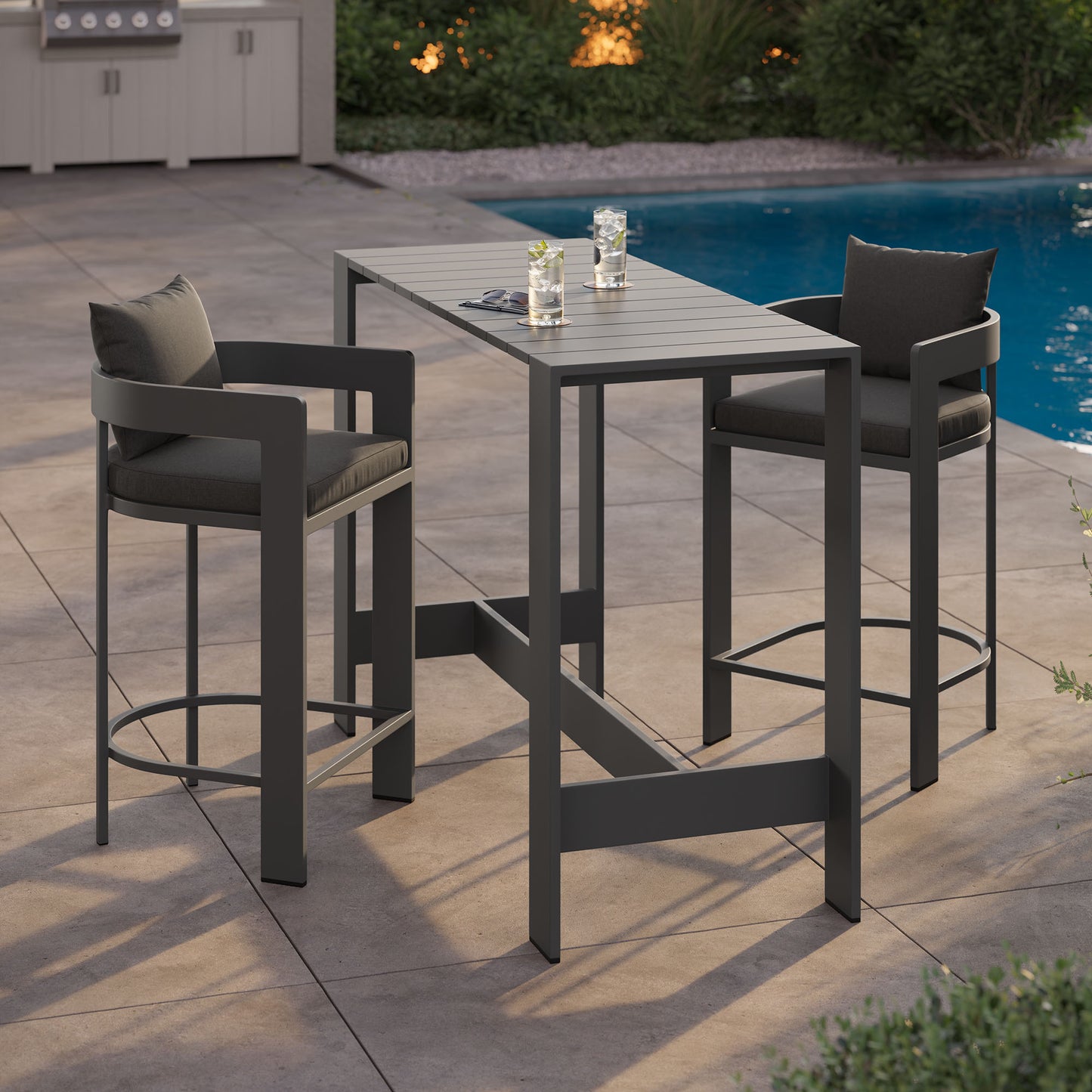 Tahoe 3-Piece Outdoor Patio Aluminum Bar Table Set by Modway EEI-7598