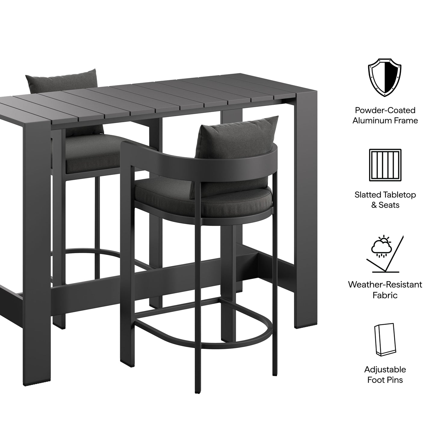 Tahoe 3-Piece Outdoor Patio Aluminum Bar Table Set by Modway EEI-7598