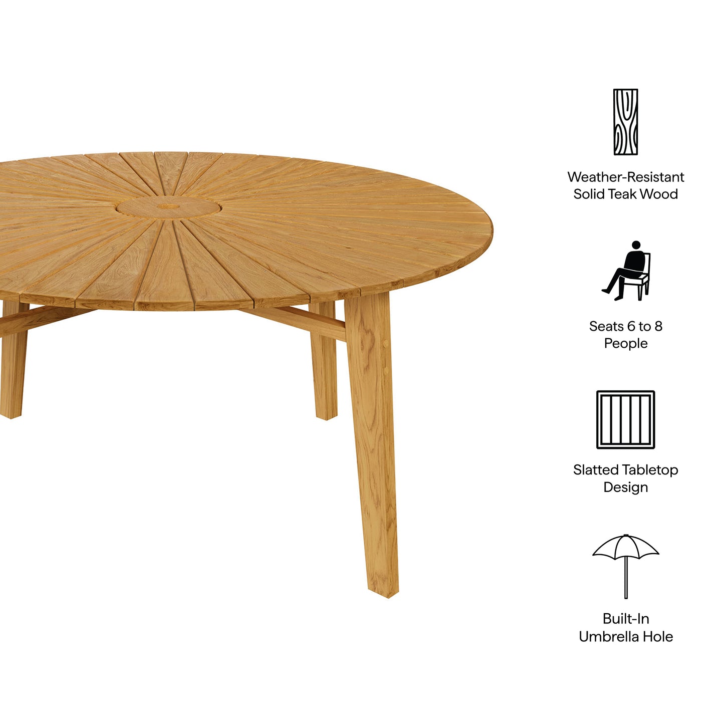 Cielo 59" Sunburst Outdoor Patio Teak Dining Table by Modway EEI-7601