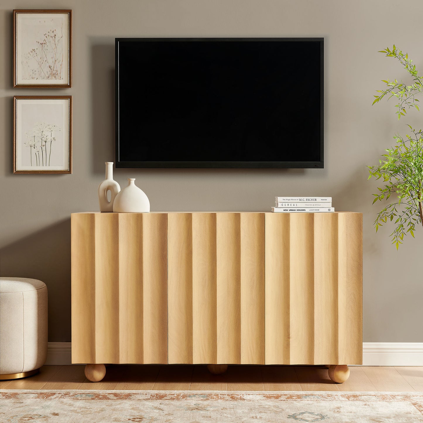 Sorren 54 Inch Scalloped Wood 3-Door Sideboard by Modway EEI-7605