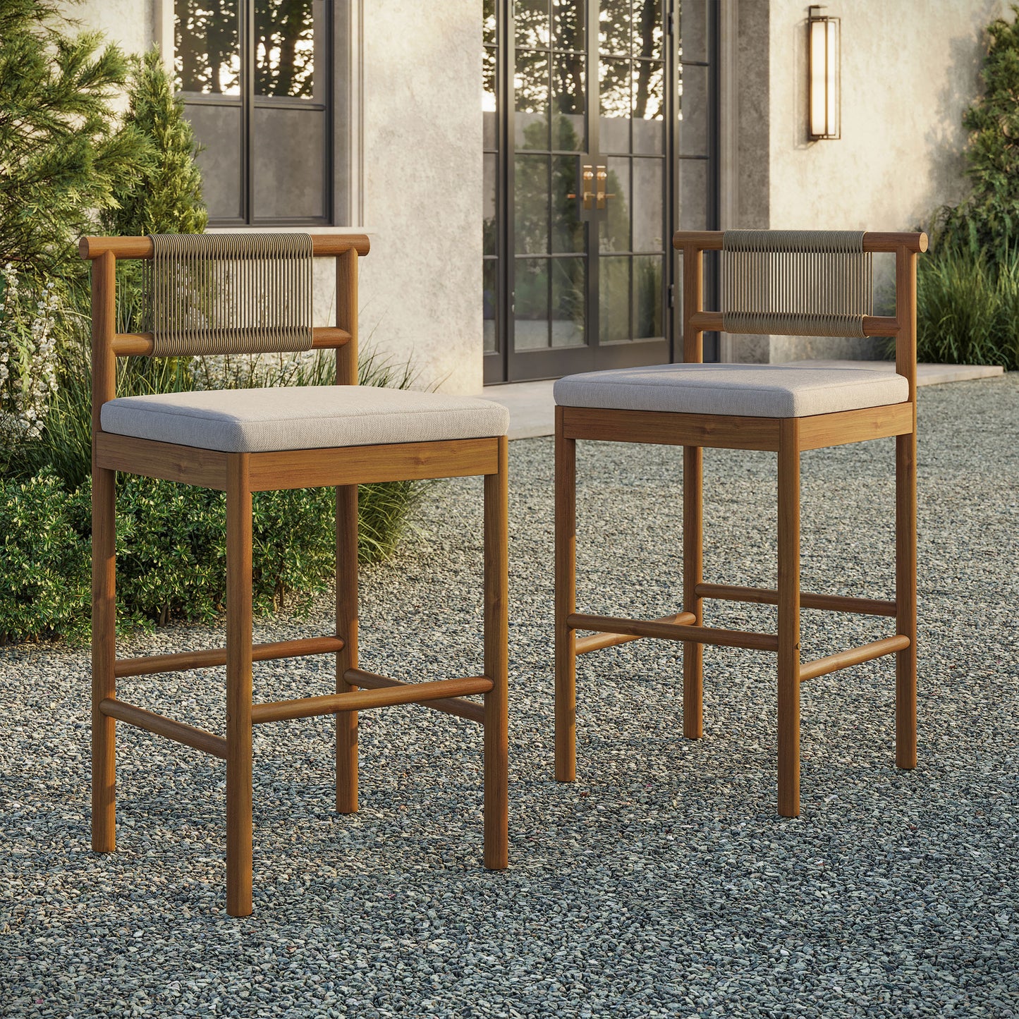 Eleni Outdoor Patio Teak Wood Bar Stools Set of 2 by Modway EEI-7626