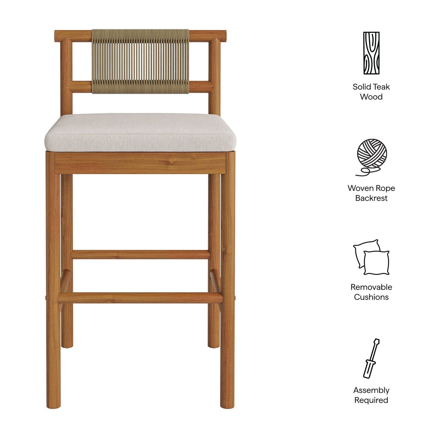 Eleni Outdoor Patio Teak Wood Bar Stools Set of 2 by Modway EEI-7626